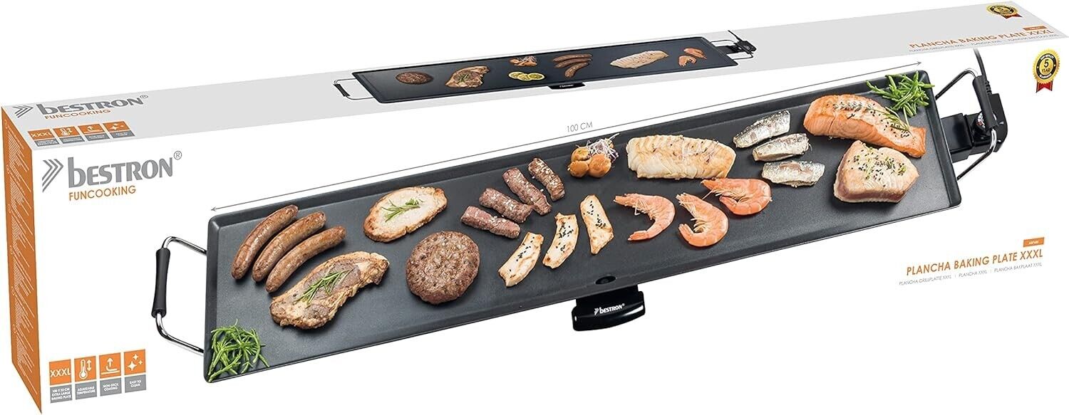 Bestron elektrische XXXL Plancha-/Teppanyaki-Grillplatte mit Antihaftbeschichtun