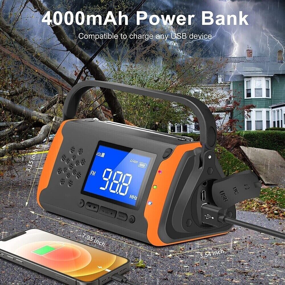 Tragbares Solar Radio Notfall mit Kurbel AM/FM Radio 4000mAh LED Taschenlampe