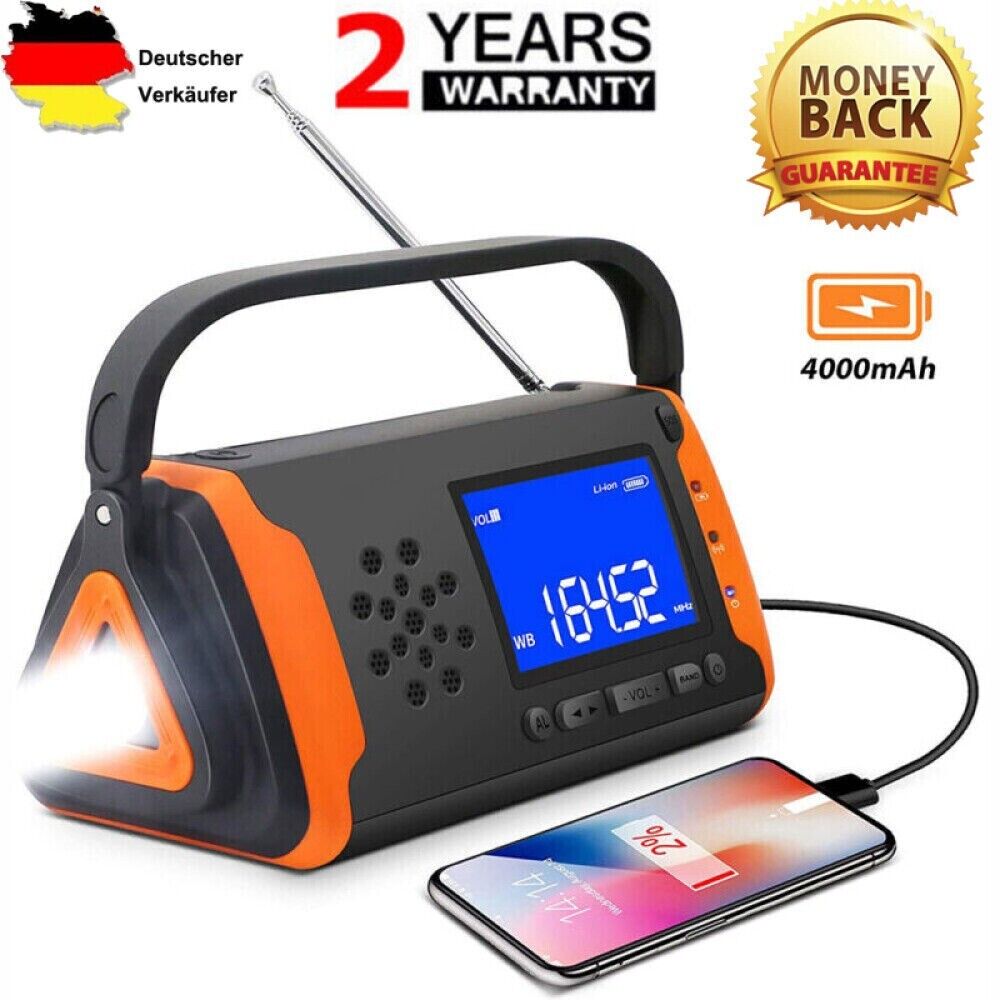 Tragbares Solar Radio Notfall mit Kurbel AM/FM Radio 4000mAh LED Taschenlampe