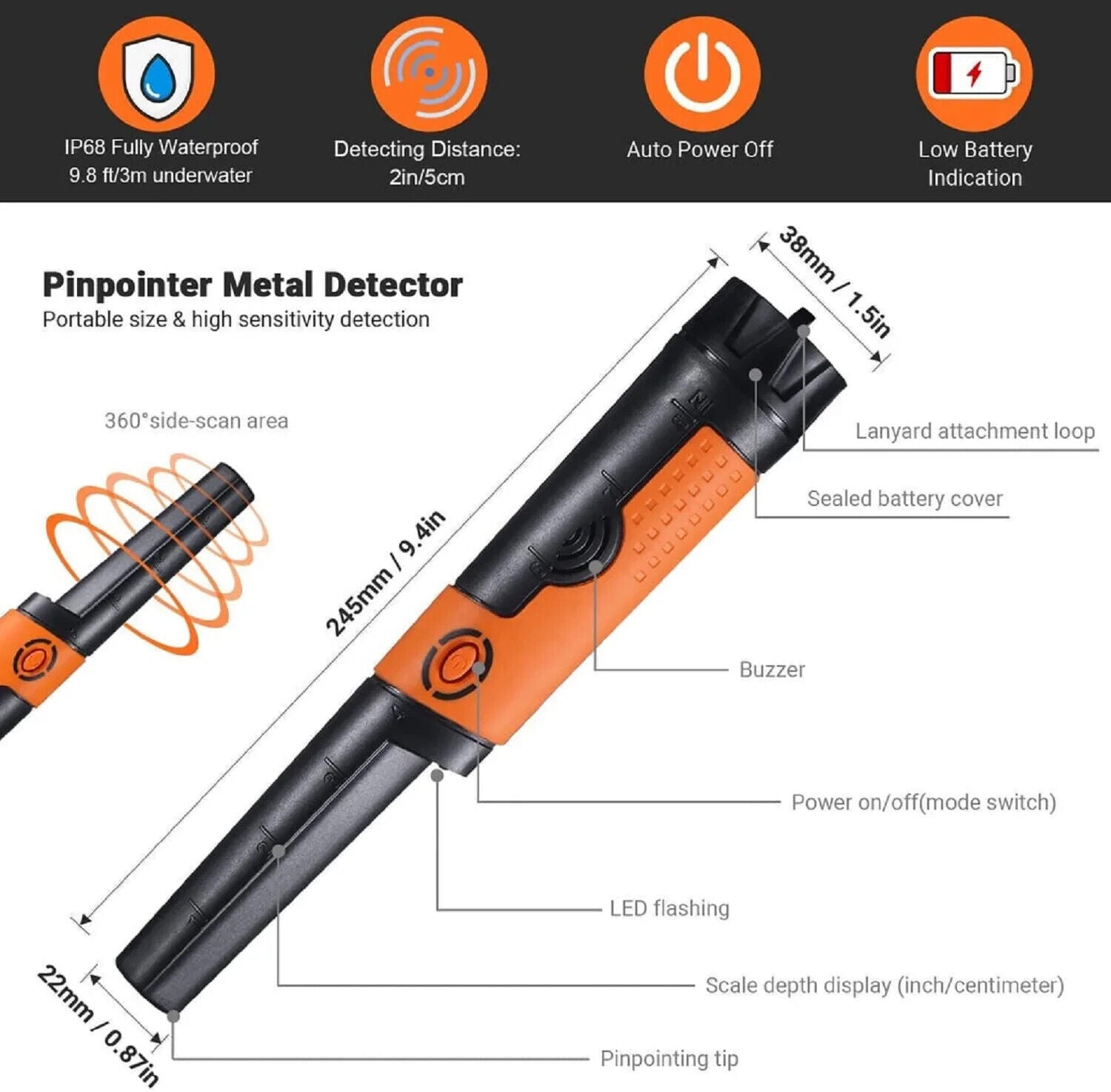 TACKLIFE Metalldetektor Pinpointer Metalsuchgerät Prof Wasserdicht Detektor 3Mod