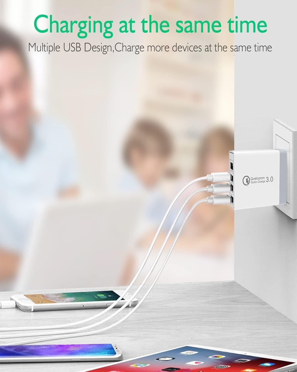 USB Ladegerät, 4-Ports USB Ladeadapter mit 30W Ladestecker Netzteil Smartphone -