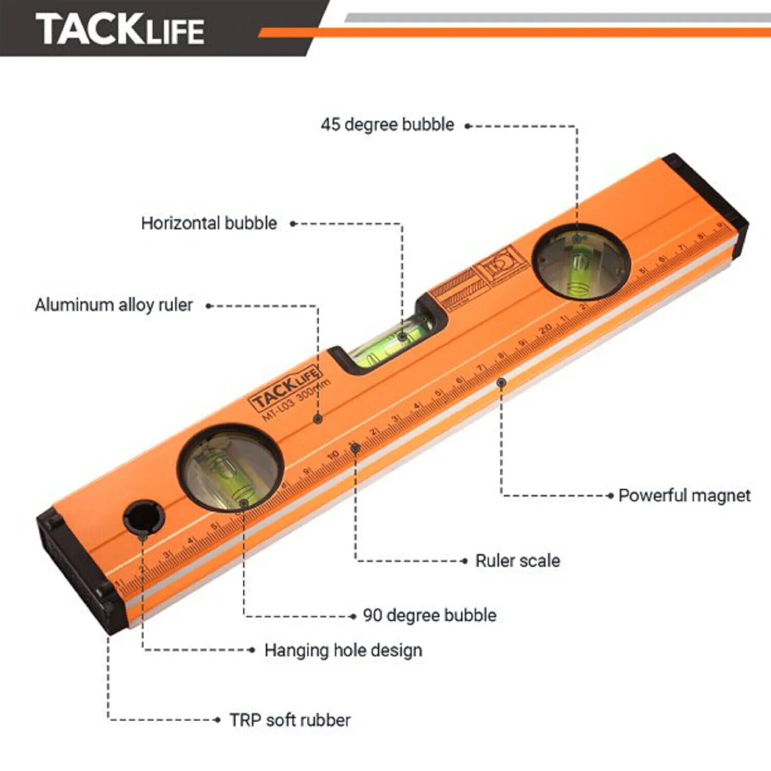 TACKLIFE Magnetische Aluminiumlegierung Wasserwaage Messlatte- 30 cm