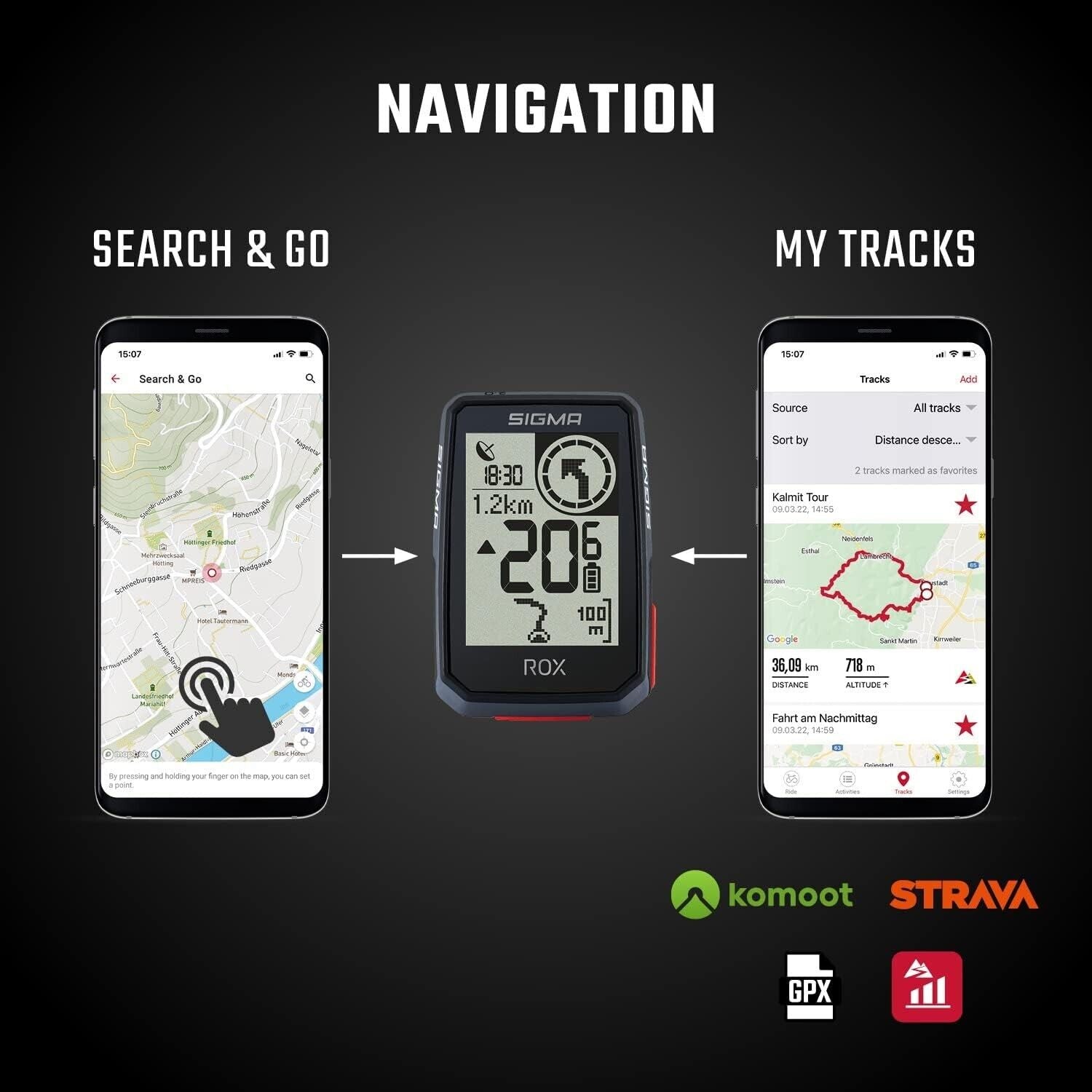 Sigma ROX 2.0 Fahrrad-Navi Fahrrad GPS, GLONASS, spritzwassergeschützt