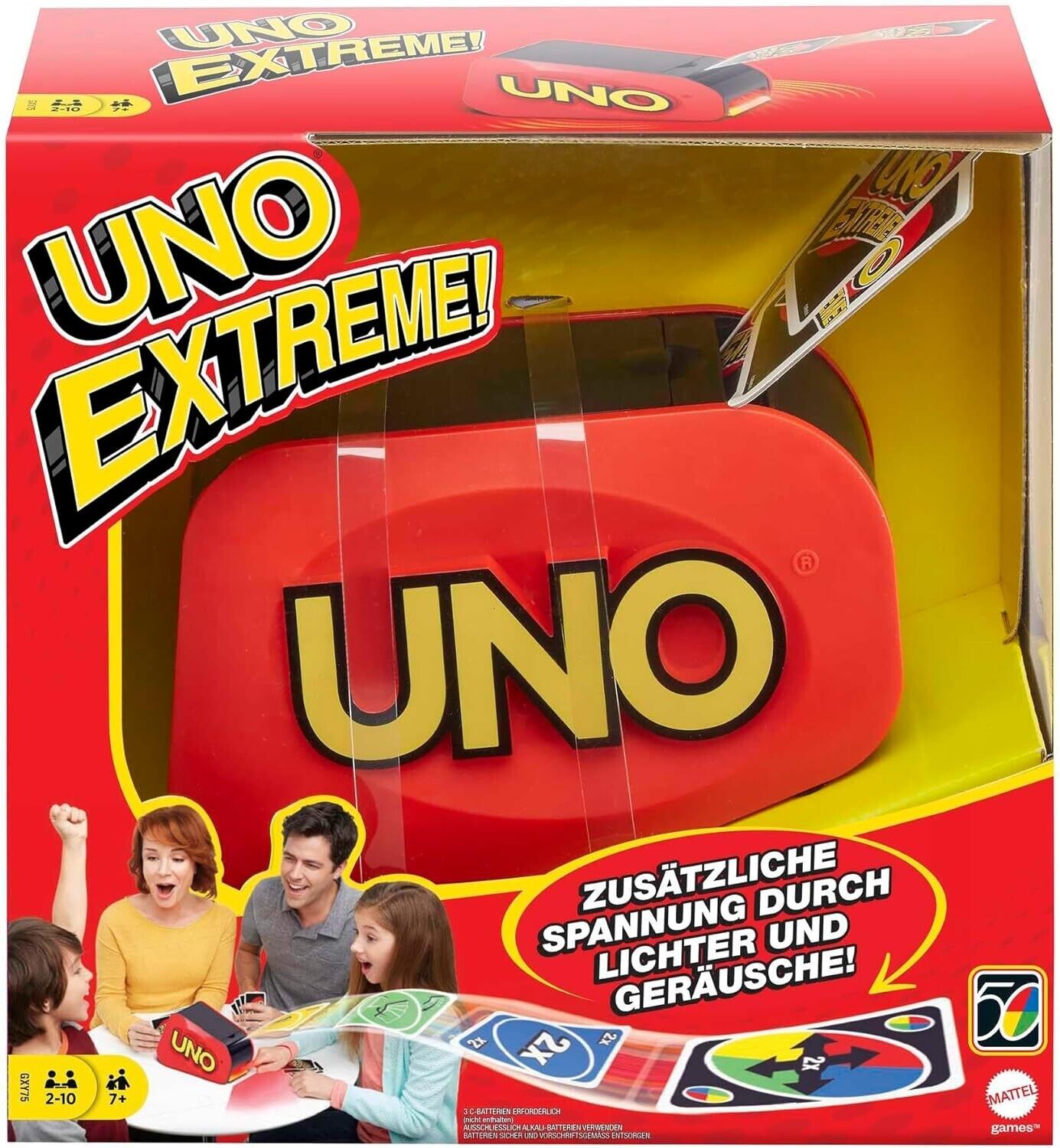 Mattel Games UNO Extreme!, Uno Kartenspiel für die Familie, mit Kartenwerfer, Pe