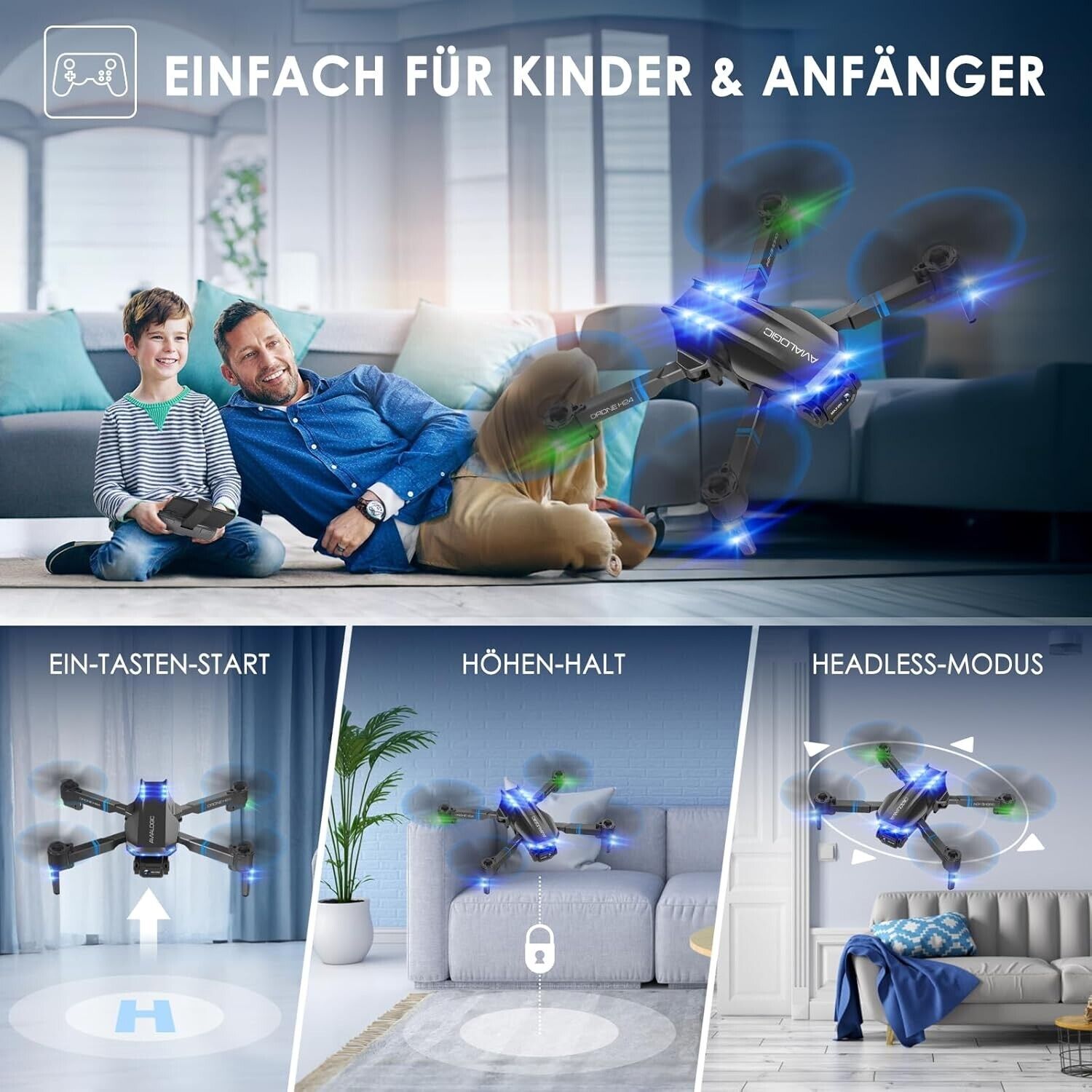 H24 Drohne mit Kamera HD 1080P, RC Drone für Erwachsene und Kinder, Faltbar Quad