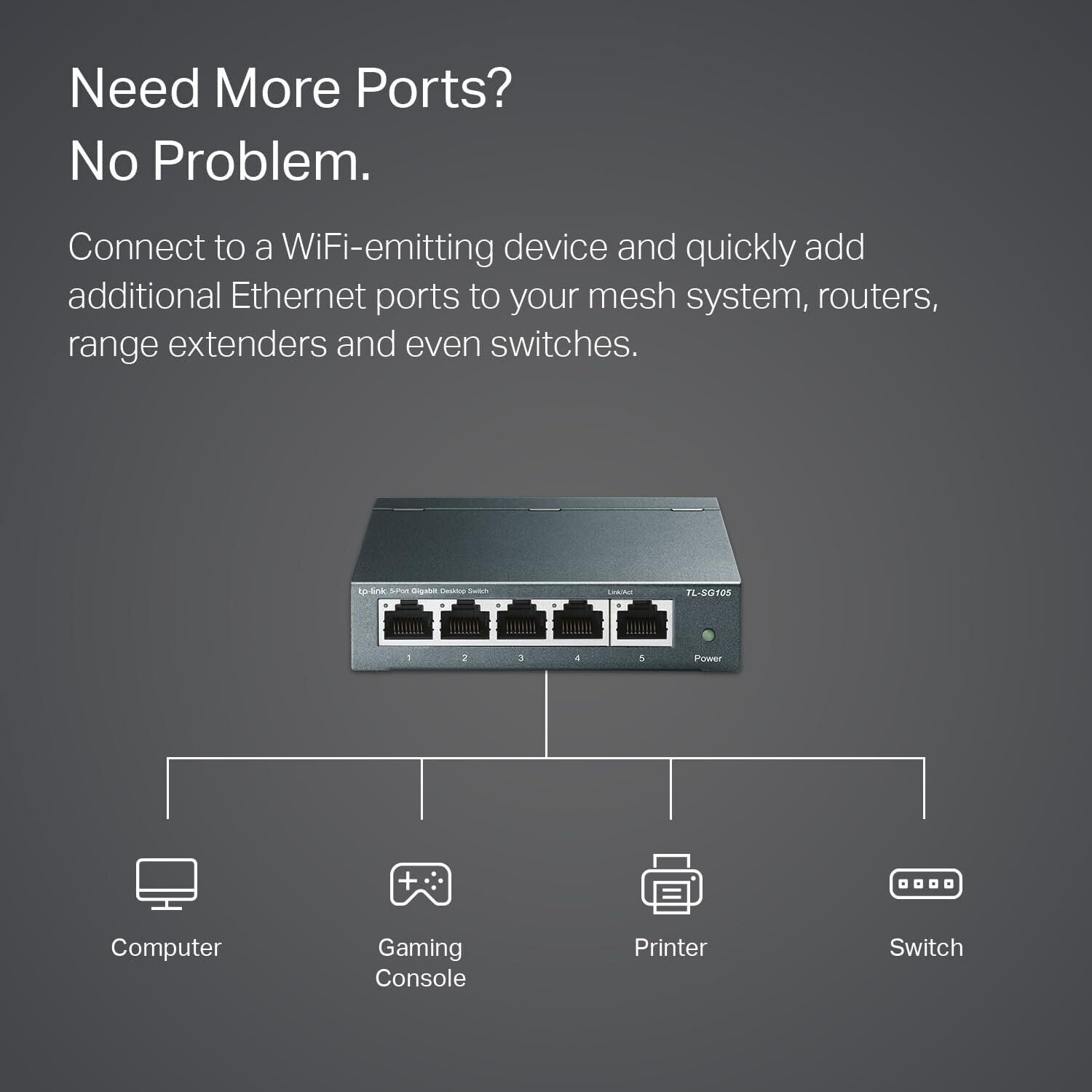 TP-Link TL-SG105 Gigabit Ethernet Switch 5-Port Unmanaged 10/100/1000Mbps -RJ-45