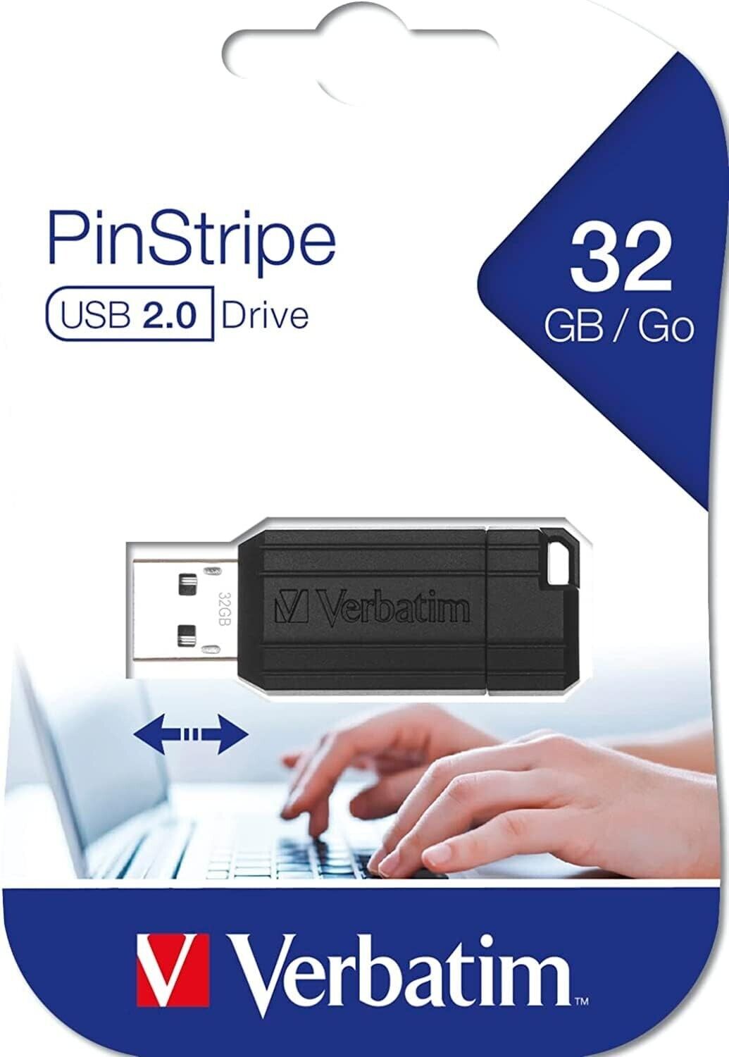 Verbatim USB Stick 32GB Speicherstick Drive PinStripe schwarz USB 2.0