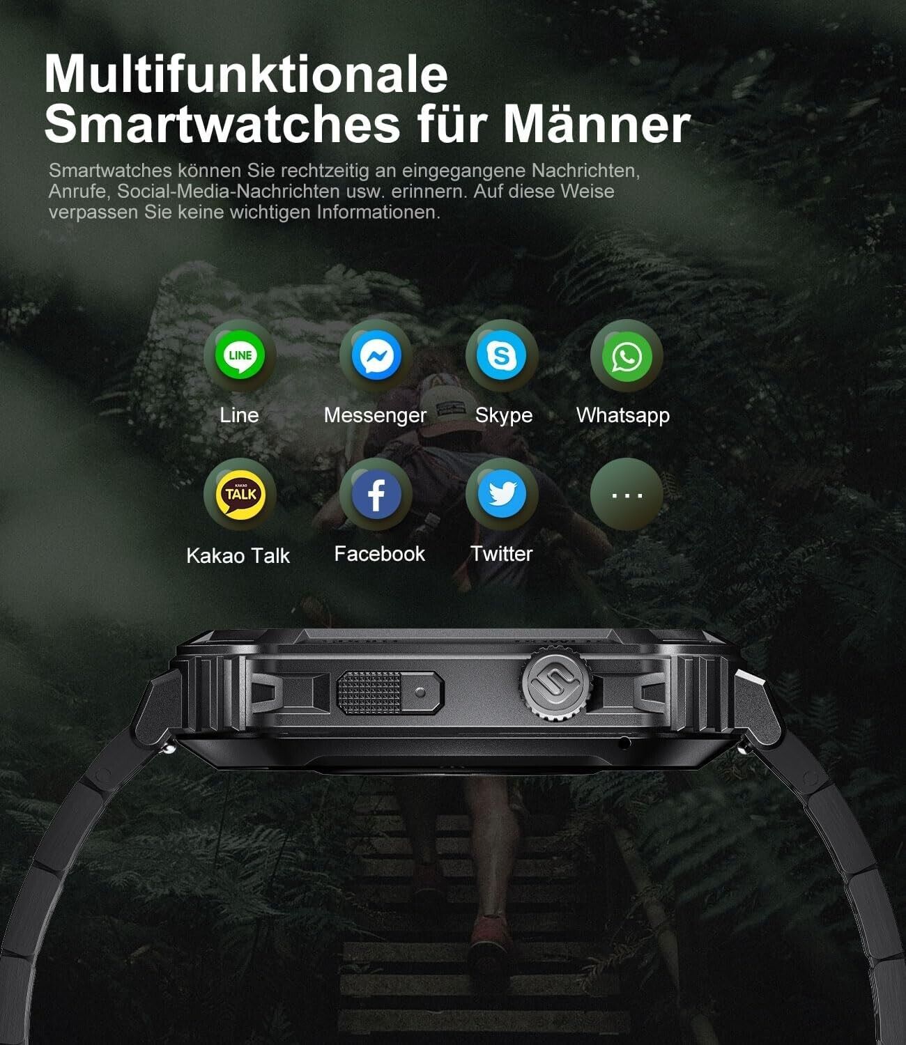 Smartwatch Herren mit Telefonfunktion,1.96'' DIY HD Outdoor Militär Fitnessuhr