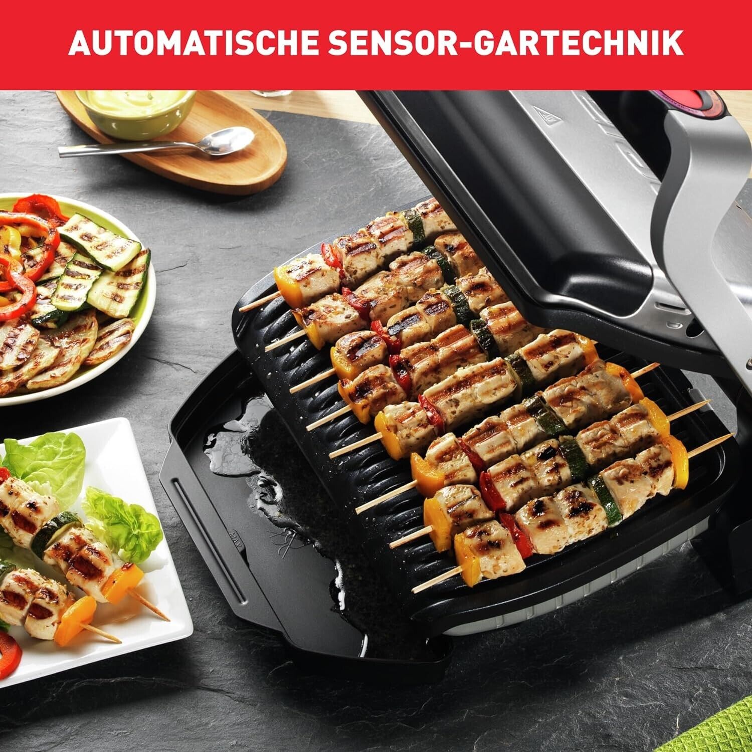 Tefal OptiGrill Kontaktgrill Elektrogrill Indoor-Grill 6 Grillprogramme GC705D16