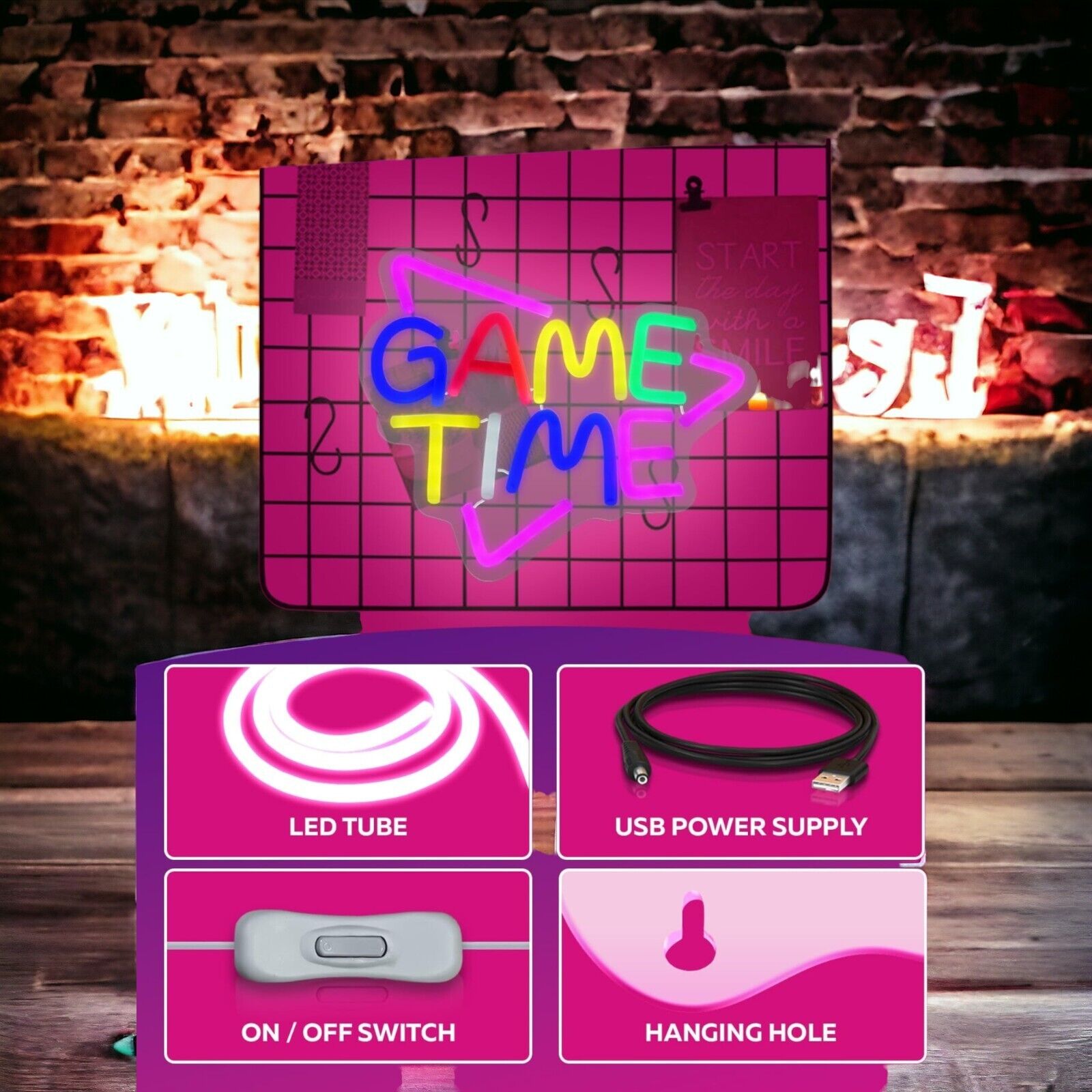 Game Time Neon Schild Spiel Neon Licht Wand Deko Gaming Spielzimmer Spielbereich