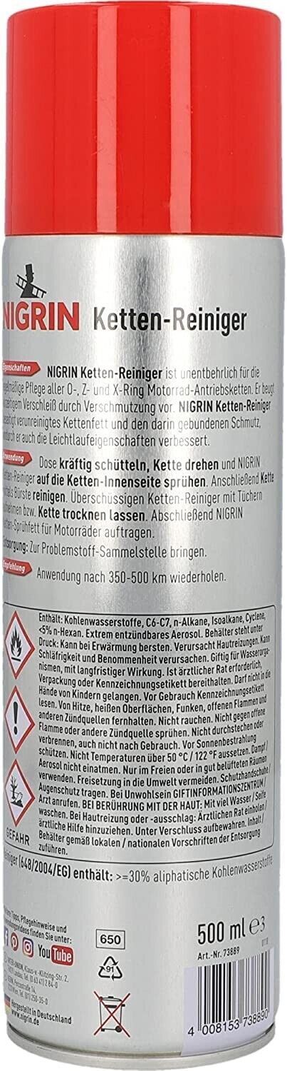 Kettenreiniger 500ml NIGRIN Spray Reiniger für Motorräder Kette Antriebsketten