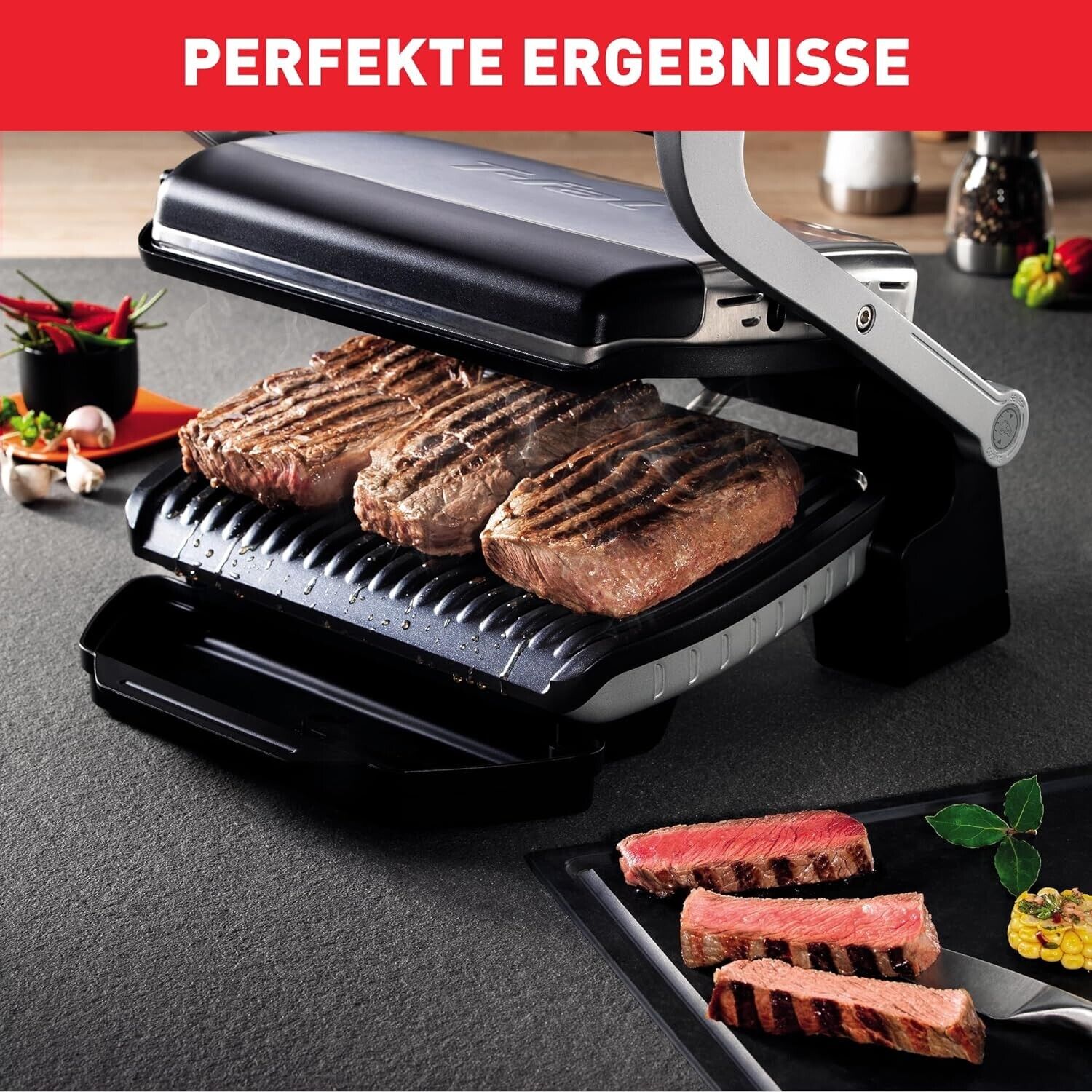 Tefal OptiGrill Kontaktgrill Elektrogrill Indoor-Grill 6 Grillprogramme GC705D16