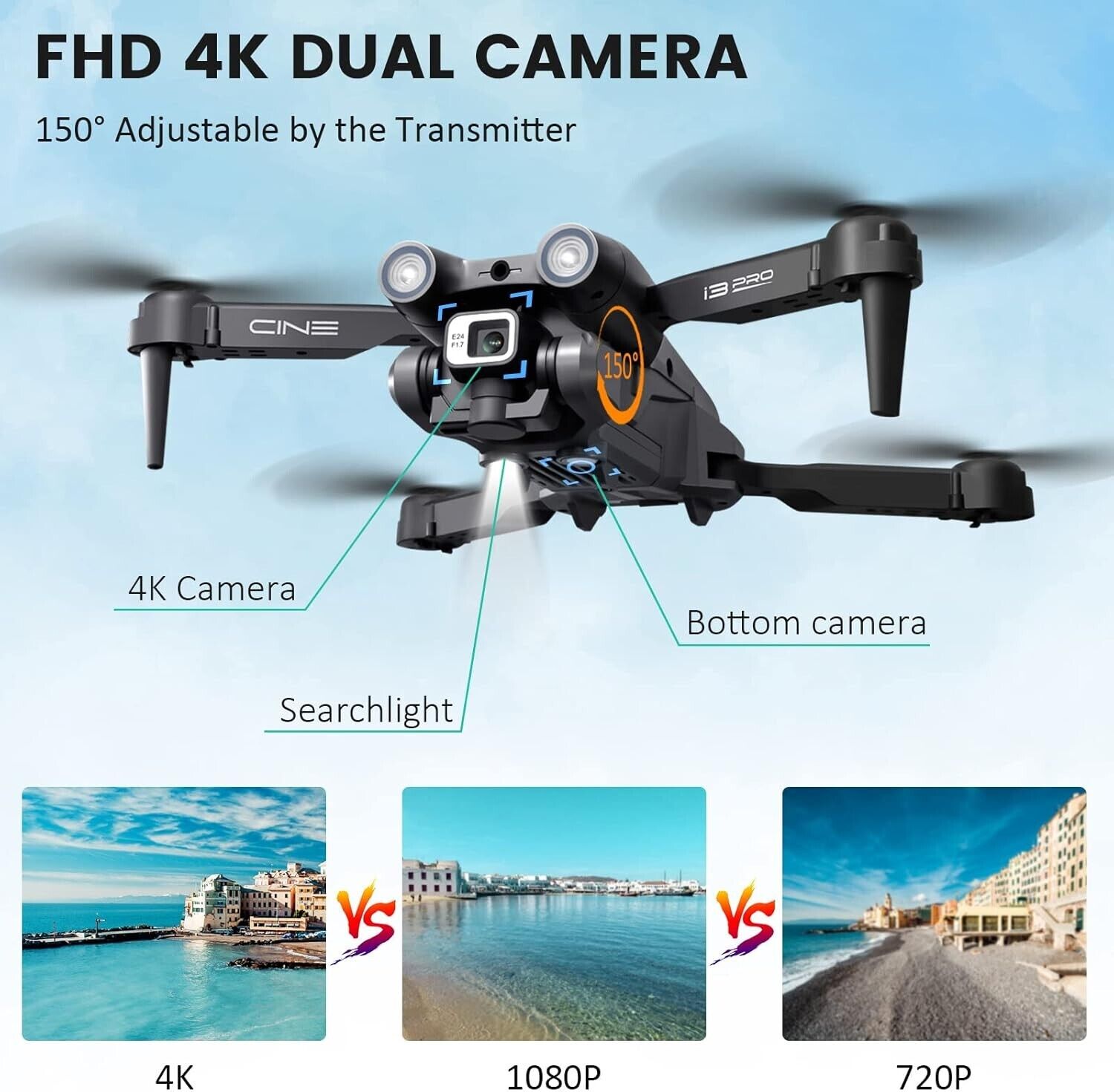 Drohne mit 4K HD Kamera 5G Wifi GPS RC Faltbare Quadcopter 40 Minuten Flugzeit