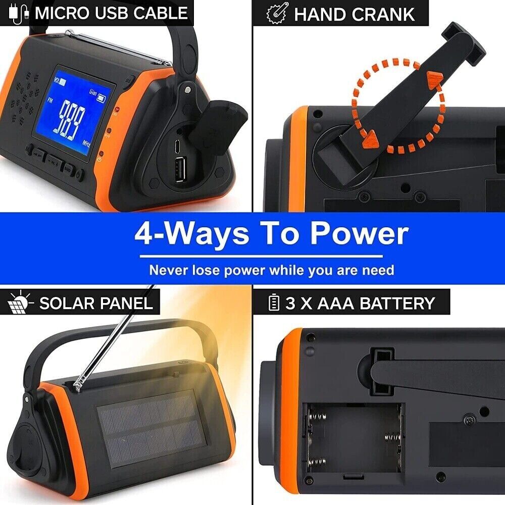 Tragbares Solar Radio Notfall mit Kurbel AM/FM Radio 4000mAh LED Taschenlampe