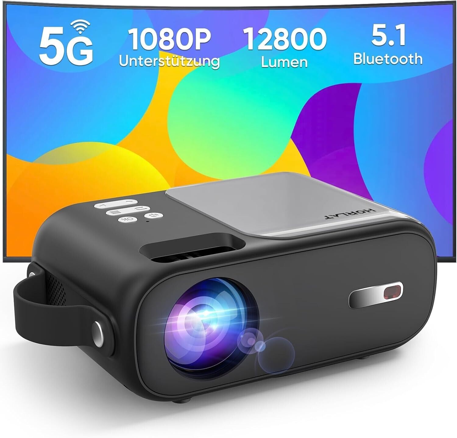 Mini Beamer Tragbar 5G WiFi Bluetooth Full HD 1080P Projektor Grau Schwarz - NEU