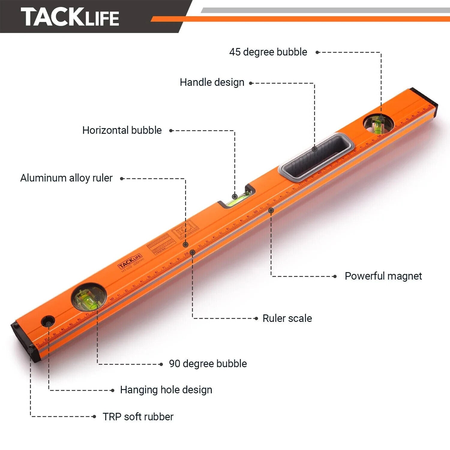 TACKLIFE Magnetische Aluminiumlegierung Wasserwaage Messlatte-MT-L02