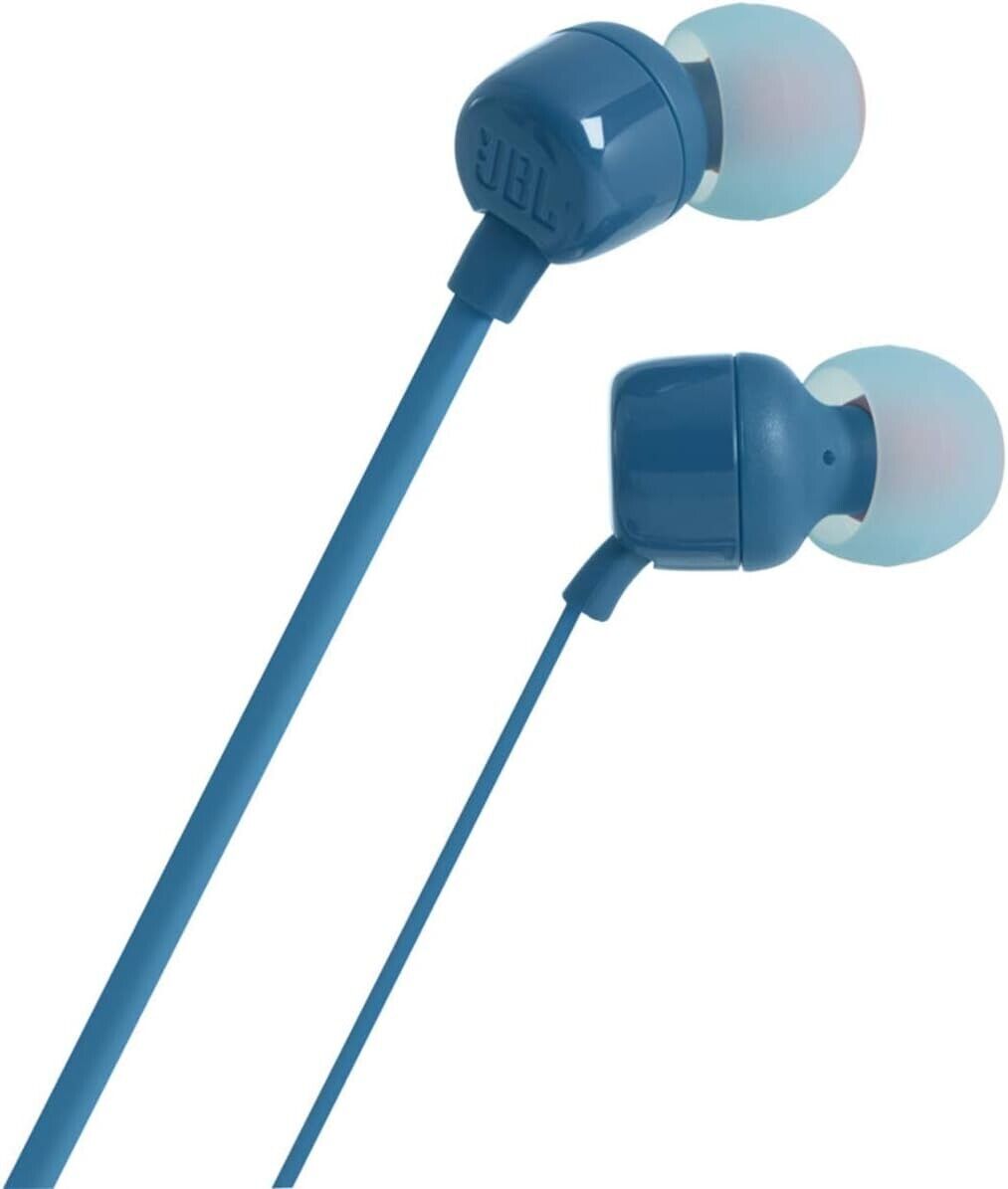 JBL Tune 110 – In-Ear Headphones with Tangle-Free Flat Cable and Mic Blue 