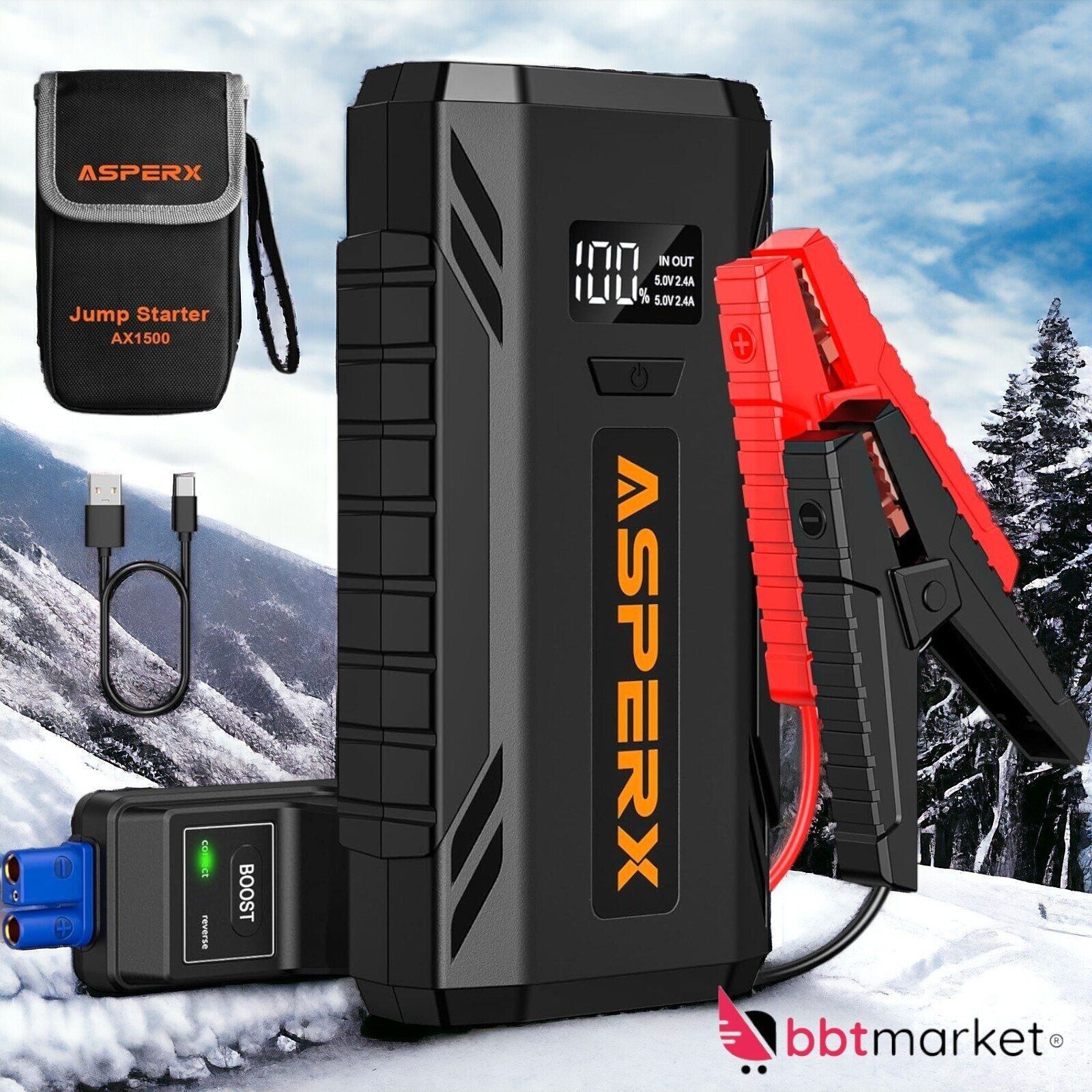 Jump Starter Charger Booster Power Bank 5.5L Gas 1500A for 12V LED