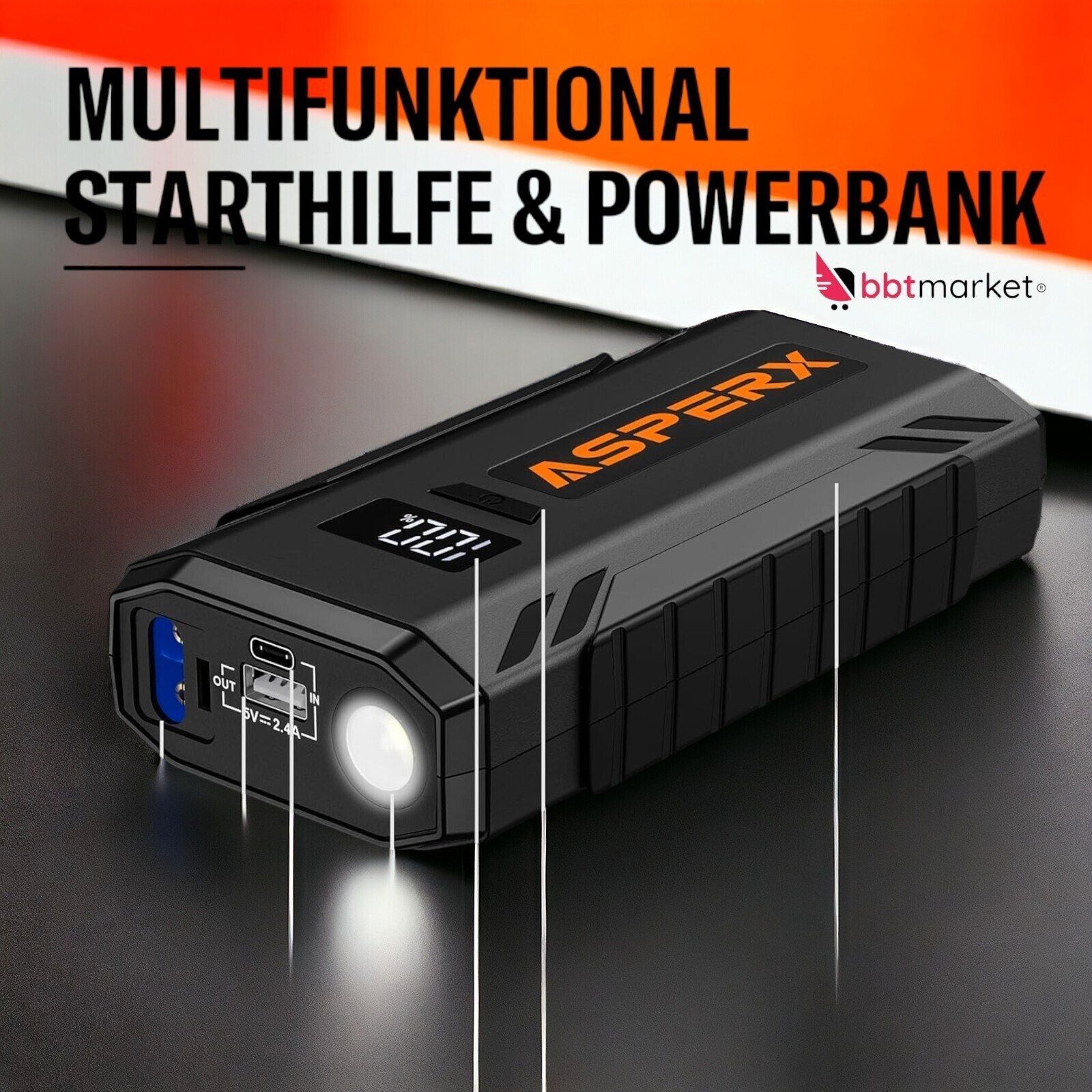 Jump Starter Charger Booster Power Bank 5.5L Gas 1500A for 12V LED