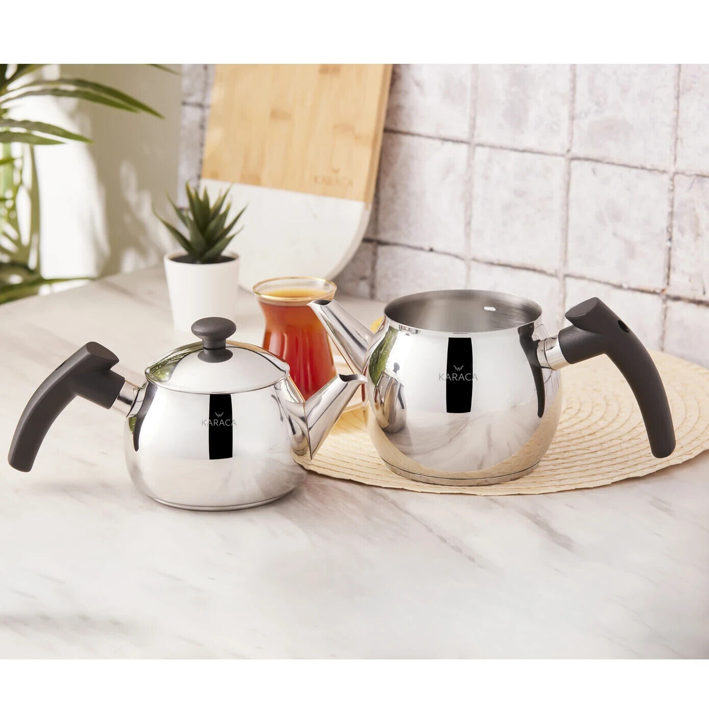 Karaca Adelya Induction Base Mini Size Black Teapot Set Caydanlik