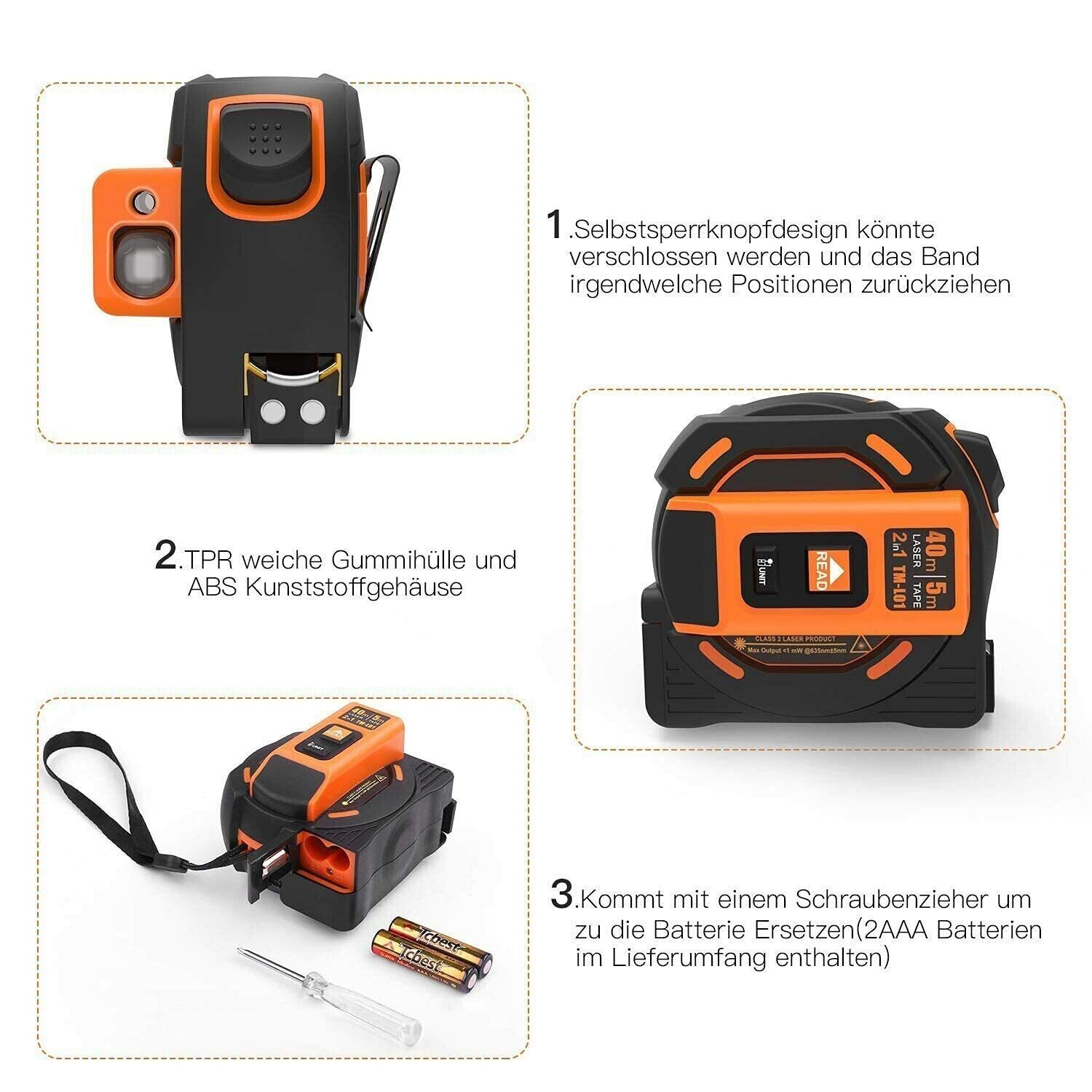 Tacklife TM-L01 Laser Rangefinder HD Display Self-locking Active Hook
