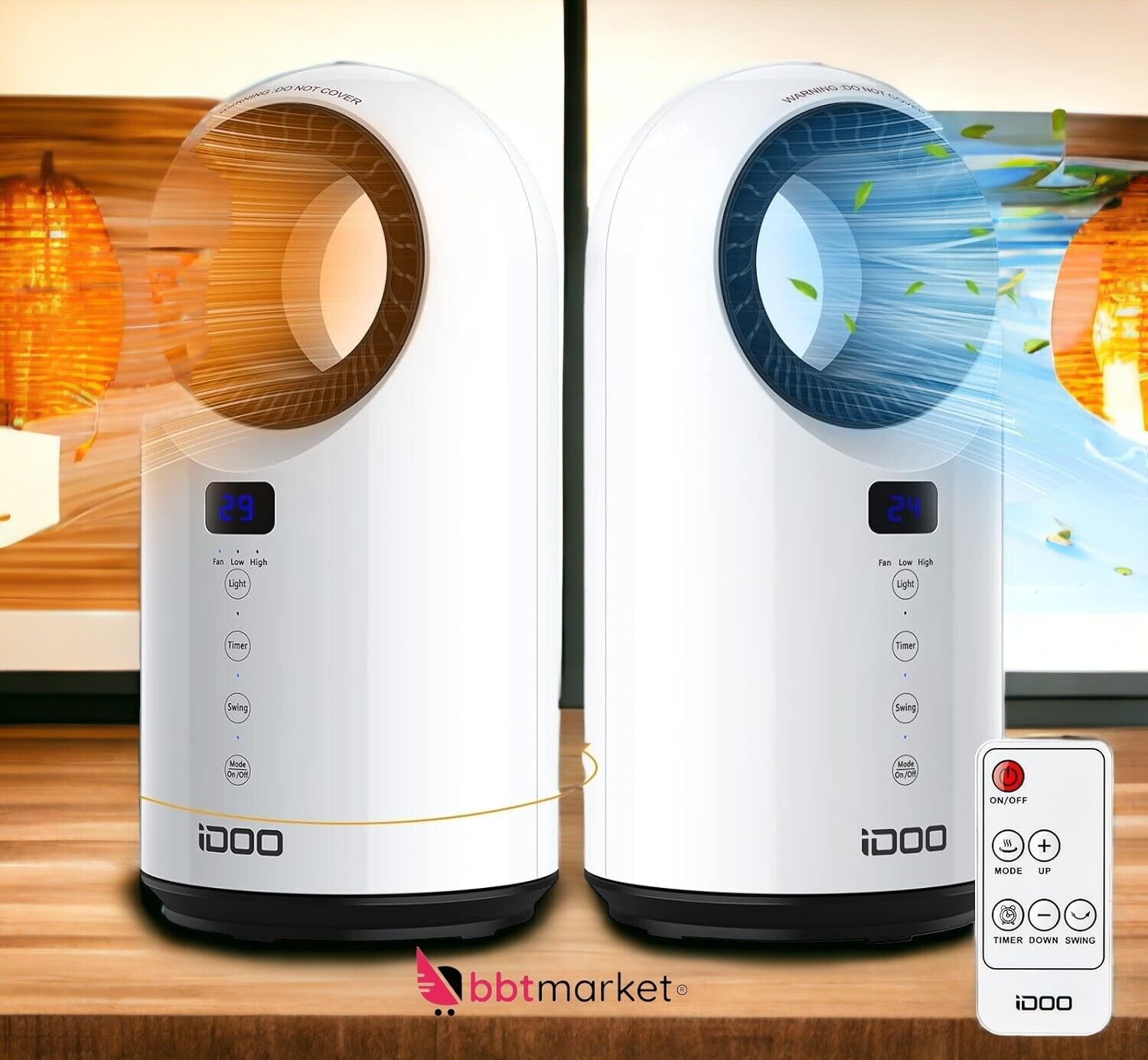 Idoo Fan Heater Energy Saving, Ceramic Fan Heater with Remote Control, LED Display