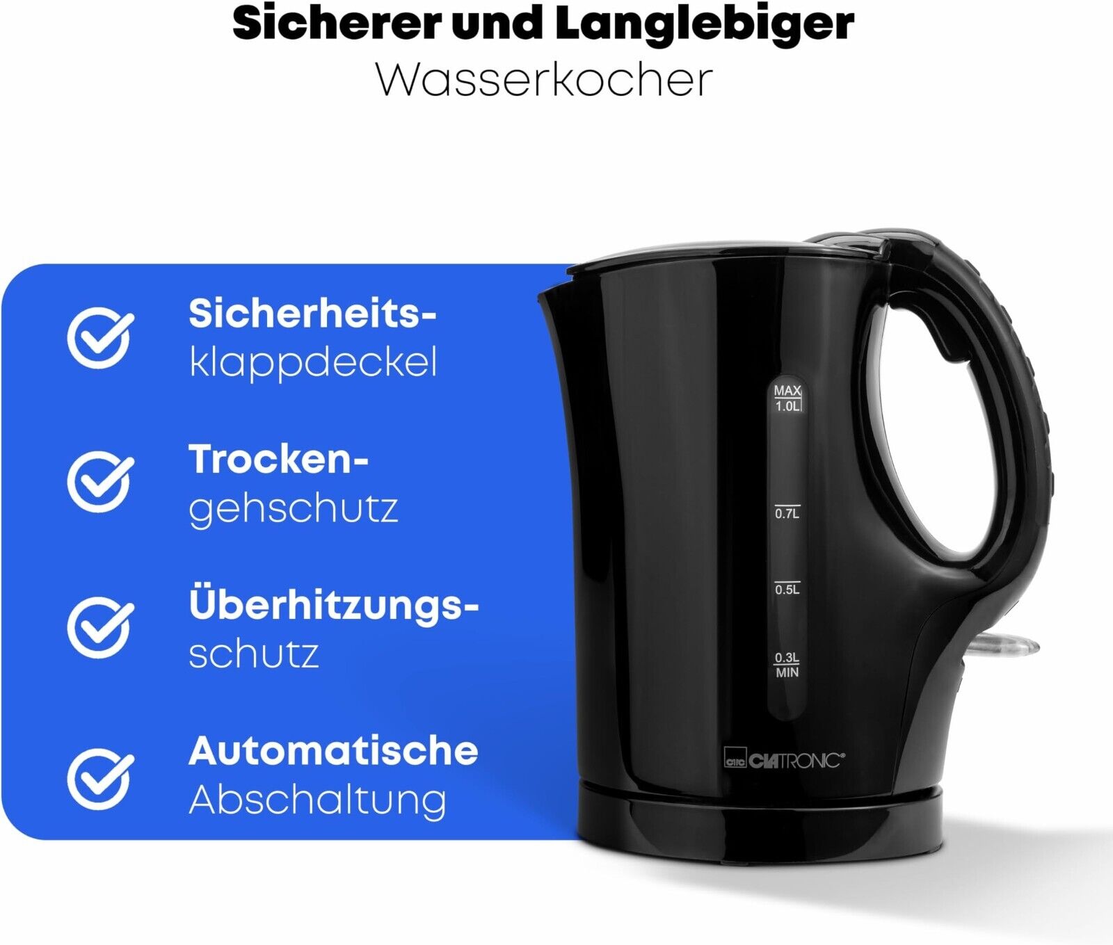 Clatronic® Kettle | 1.0 Liter | Small, Compact &amp; Travel-Friendly | Tea Maker
