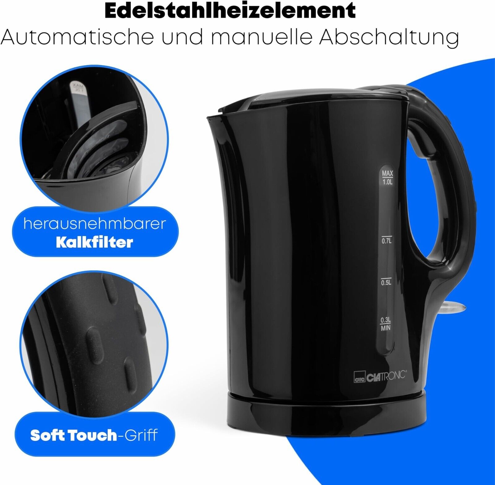 Clatronic® Kettle | 1.0 Liter | Small, Compact &amp; Travel-Friendly | Tea Maker
