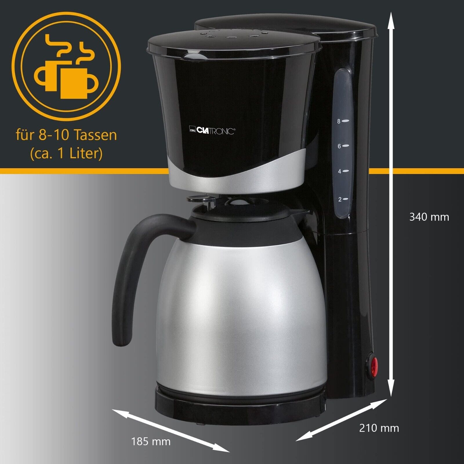 Clatronic Thermo-Coffee Machine KA 3327, 8-10 cups of coffee (approx. 1 liter) NEW