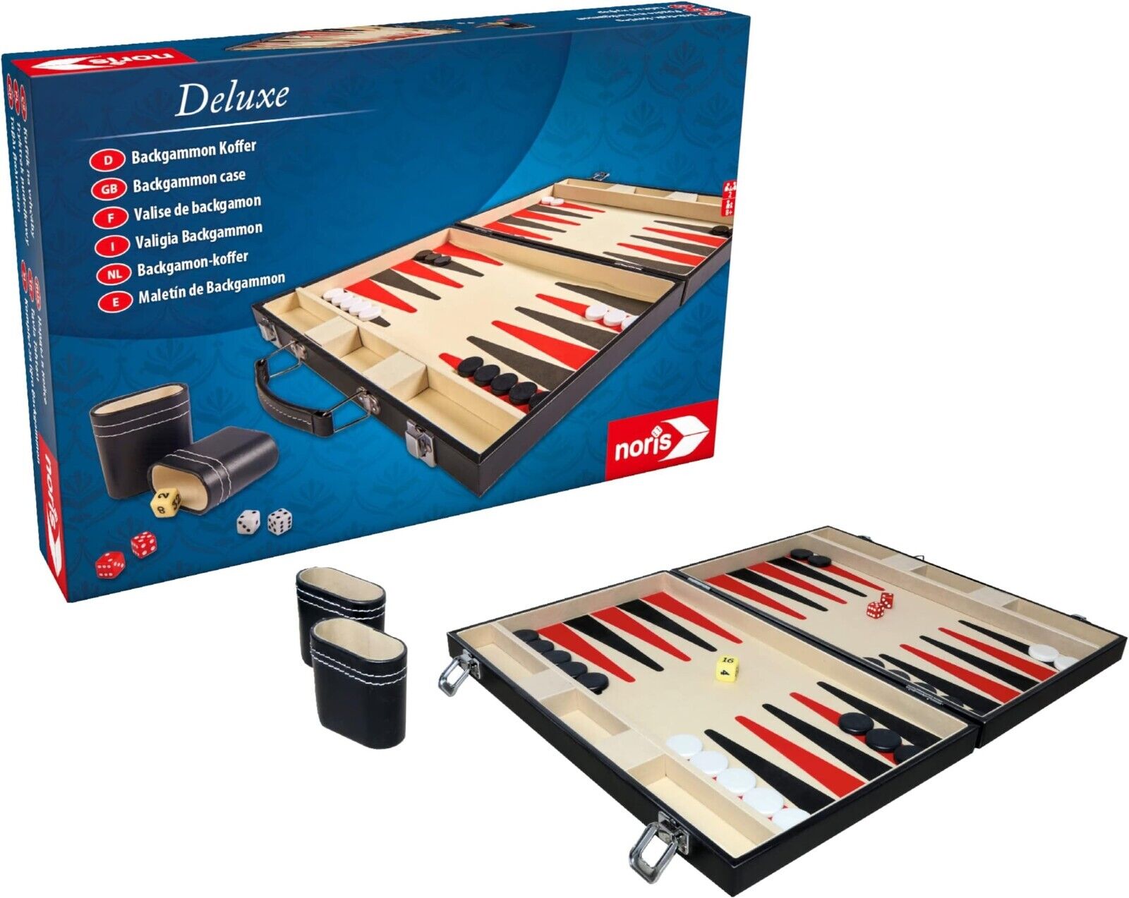 Noris 606101712 - Deluxe Backgammon im Koffer, Strategiespiel im handlichen Koff