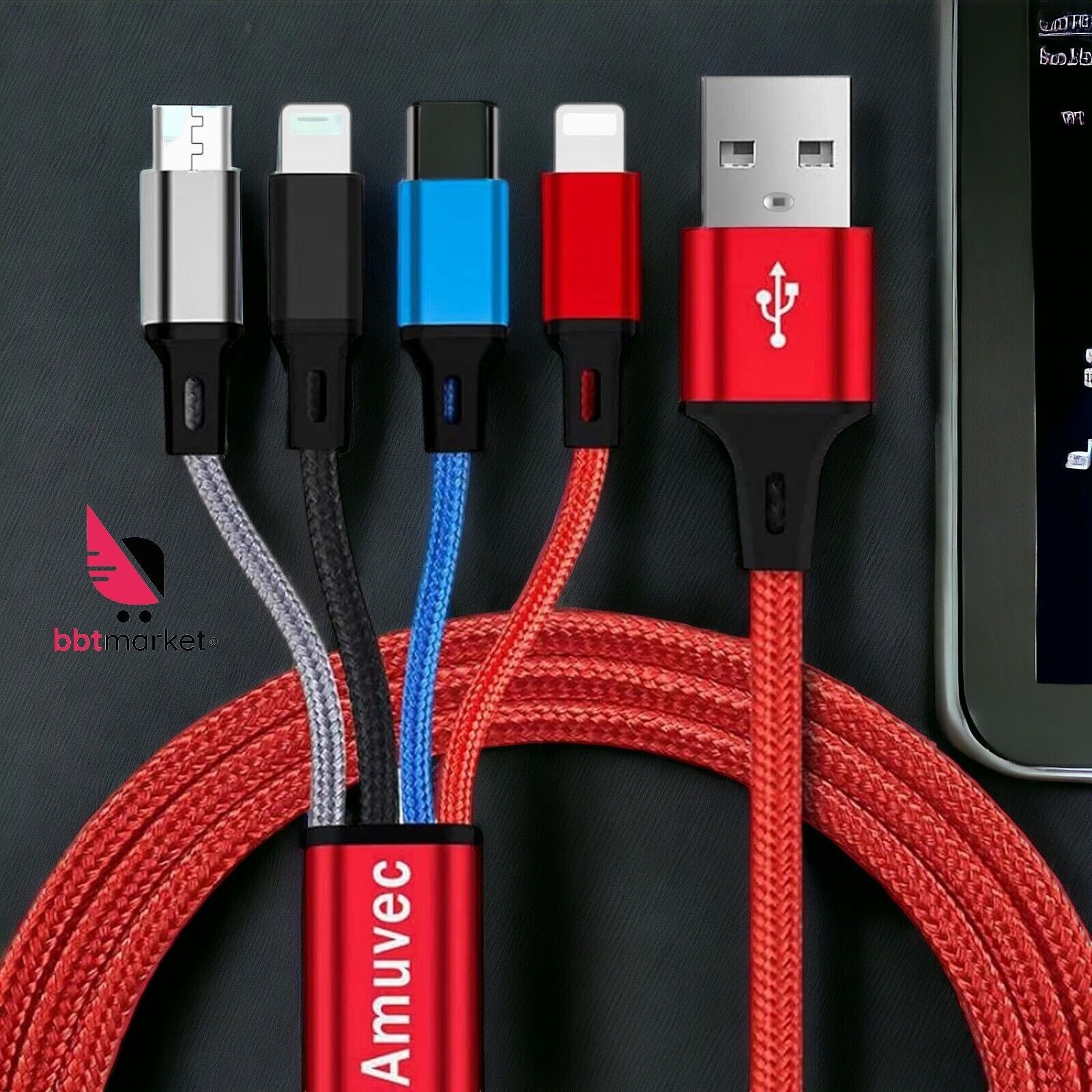 4 in 1 Multi Ladekabel Micro USB Typ-C für Apple Samsung Huawei Smartphone Handy