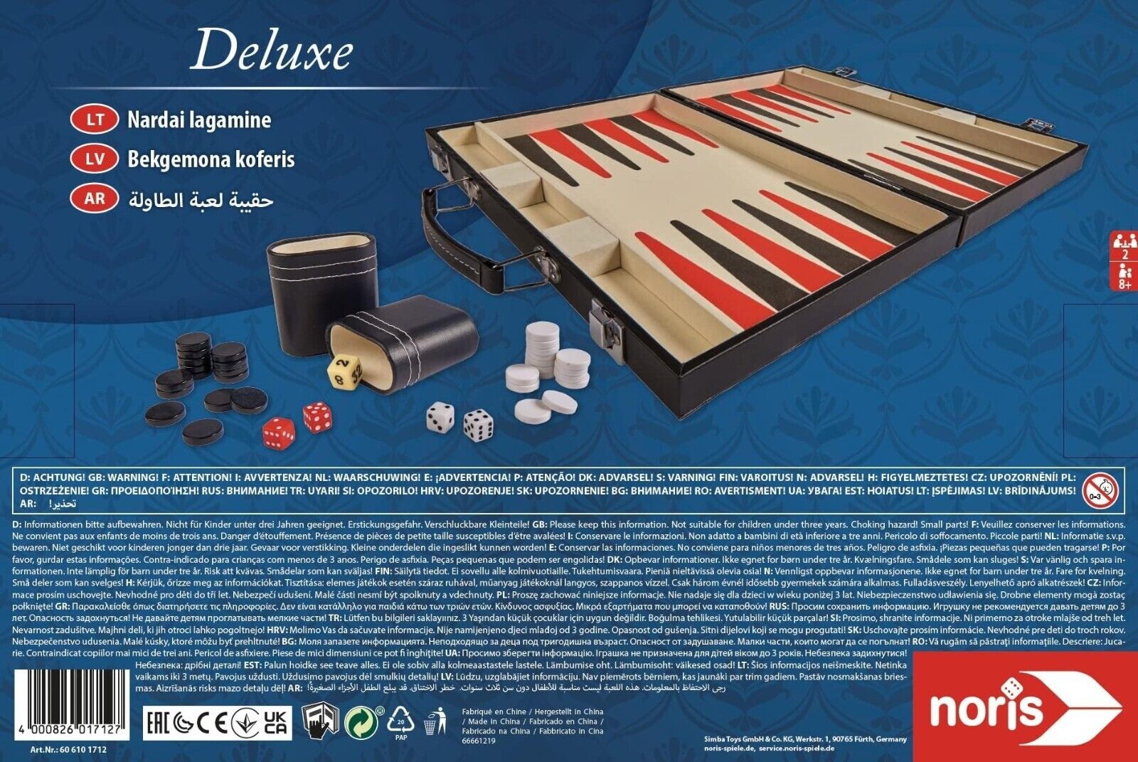 Noris 606101712 - Deluxe Backgammon im Koffer, Strategiespiel im handlichen Koff