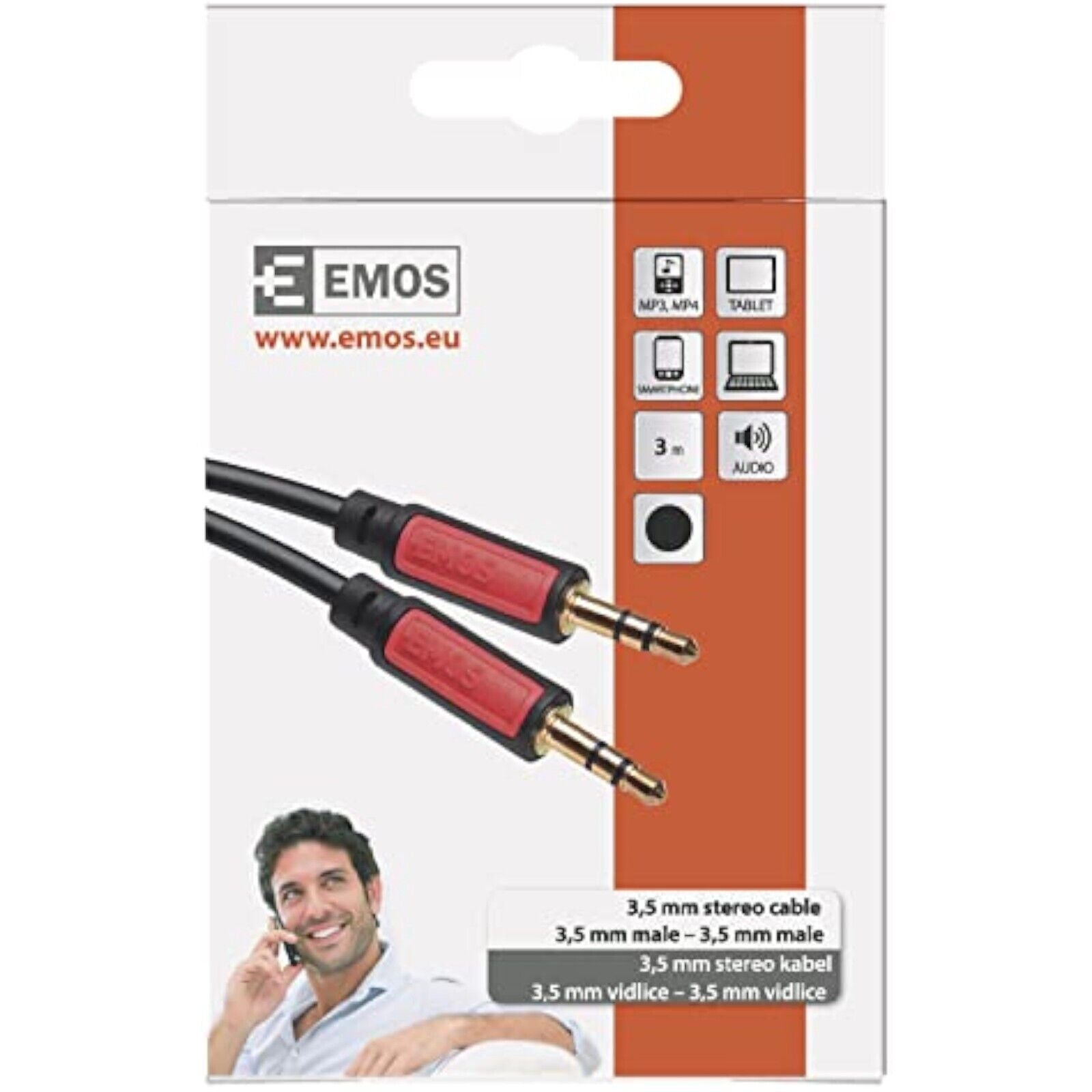 EMOS Klinkenkabel Stereo 3,5 mm Jack, Klinke auf Klinke 2x Stecker, 3m AUX-Kabel