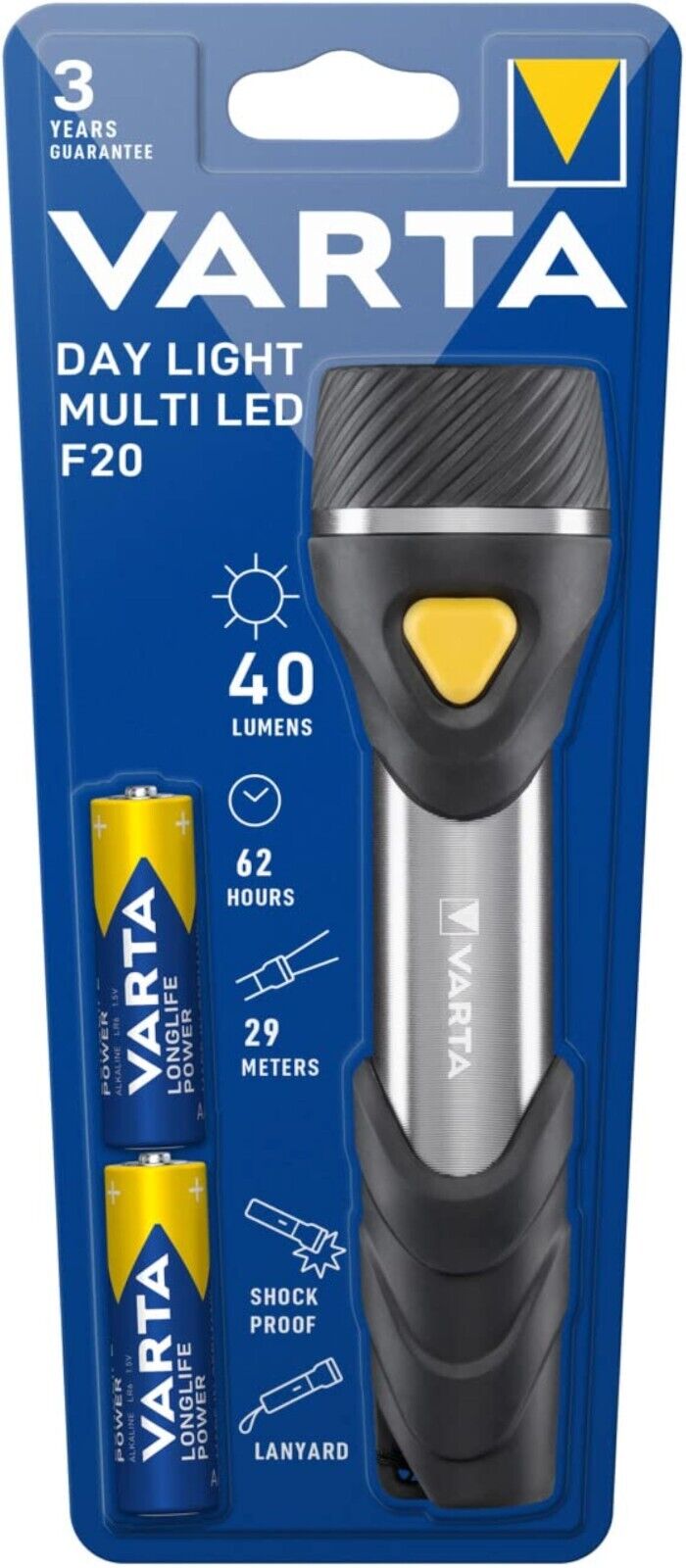 VARTA Taschenlampe mit 9 LEDs inkl. 2x AA Batterien, Day Light Multi LED F20...