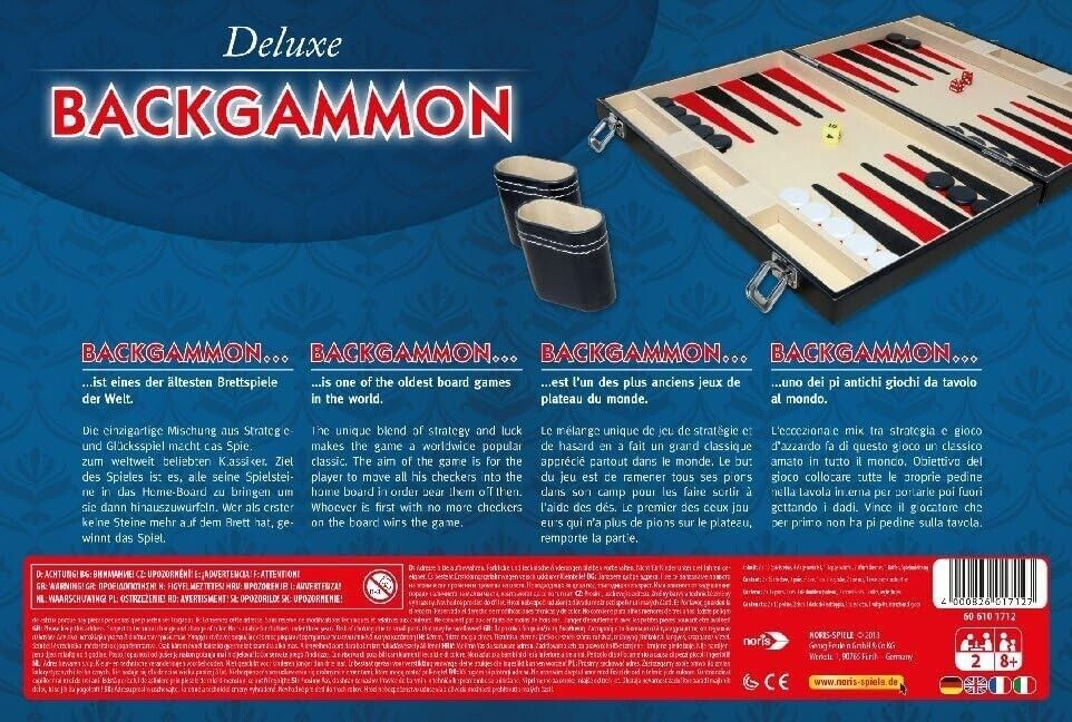 Noris 606101712 - Deluxe Backgammon im Koffer, Strategiespiel im handlichen Koff