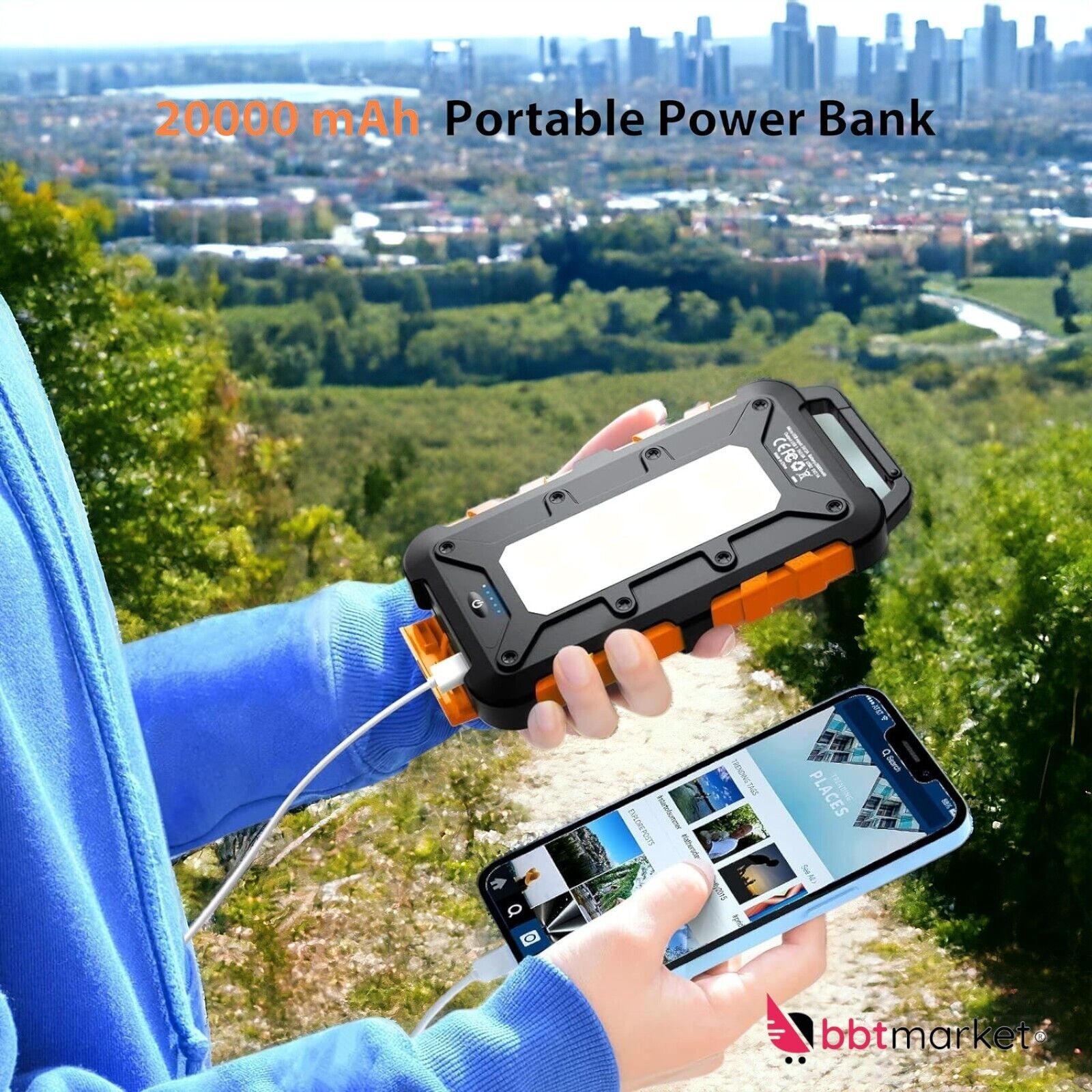15W Powerbank 20000mAh Solar Batterie Ladegerät Zusatzakku USB C LED  alle Handy