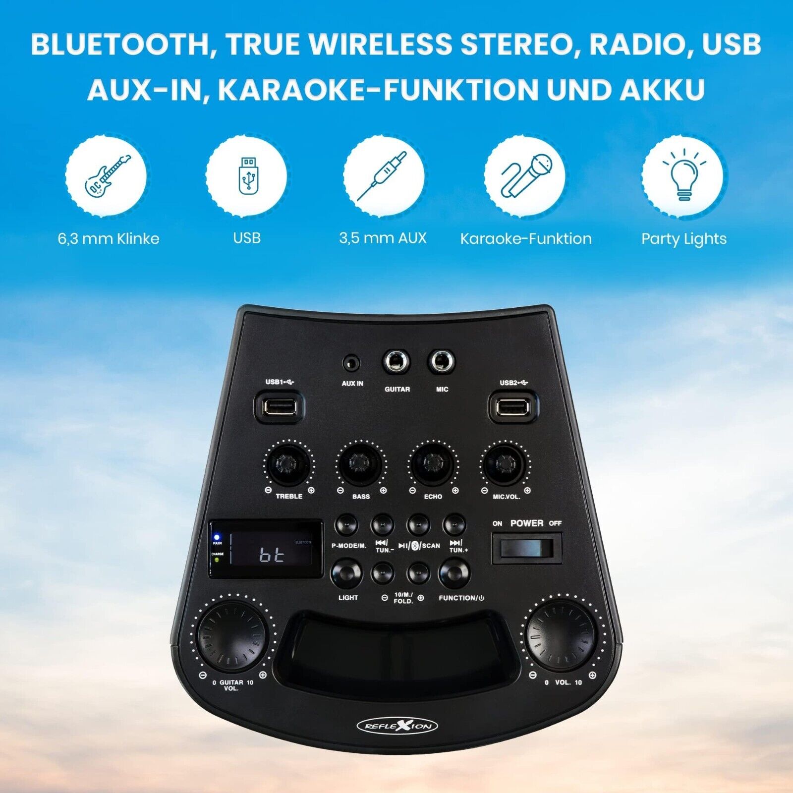 Reflexion PS07BT Mobile Discosoundmaschine mit Bluetooth, Radio, Karaoke Akku