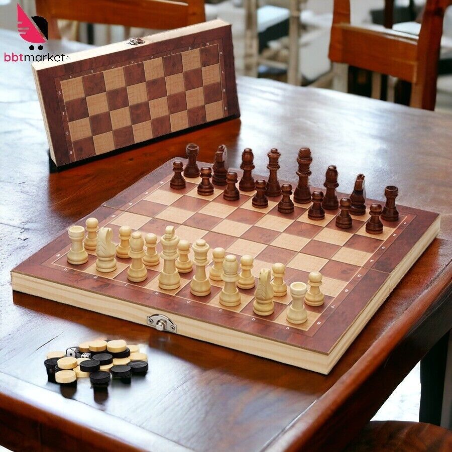 Kaufe 3 In 1 Schach- Und Backgammon-Set Aus Holz, Tragbares Schachspiel Aus Holz Für Erwachsene Und Kinder Zum Preis Ab 18