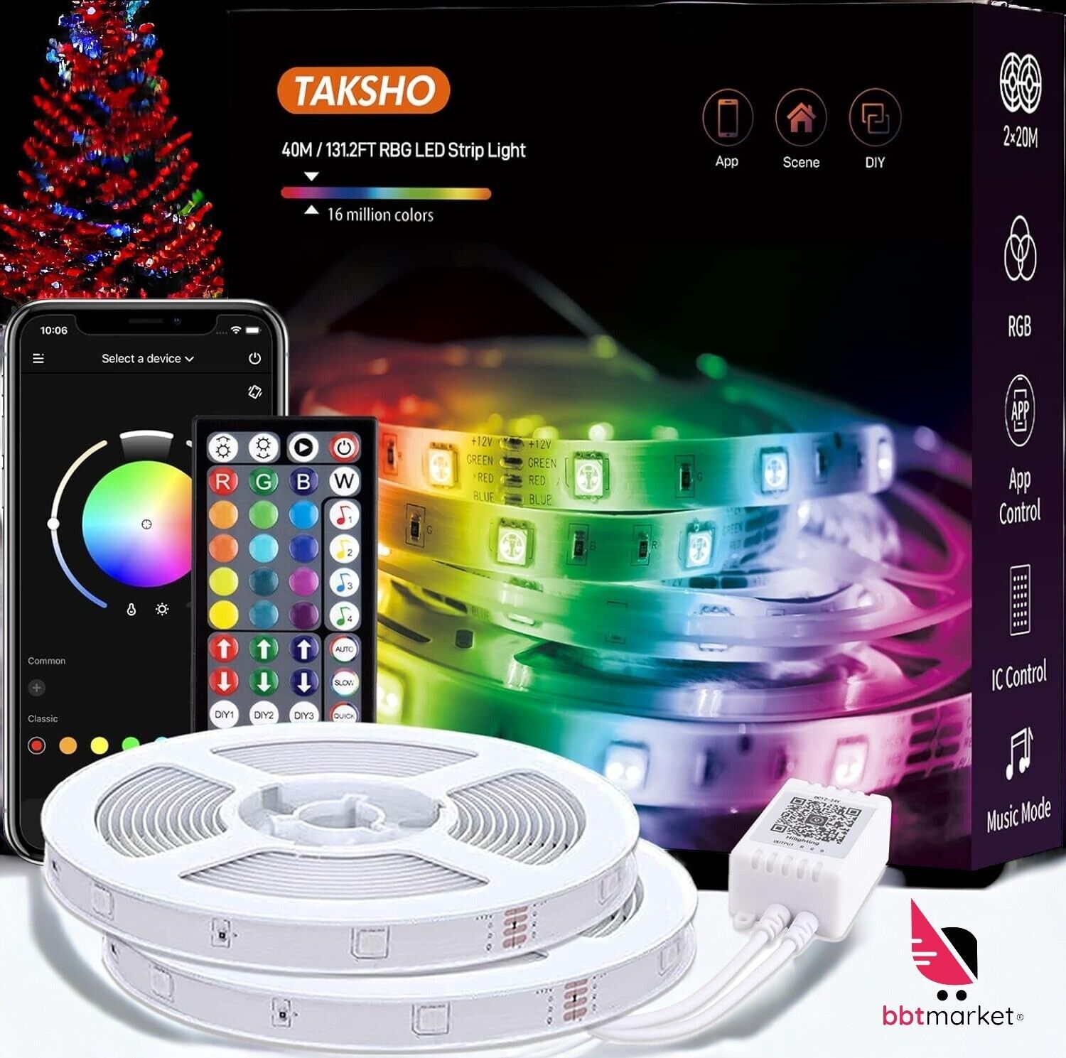 40m LED Stripe RGB Leiste Streifen Bluetooth Strip Band Leuchte Lichterkette neu