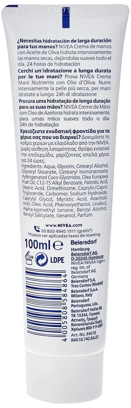 1x NIVEA Hand Creme Moisture Care mit Olivenöl,Feuchtigkeitscreme,100ml NEU