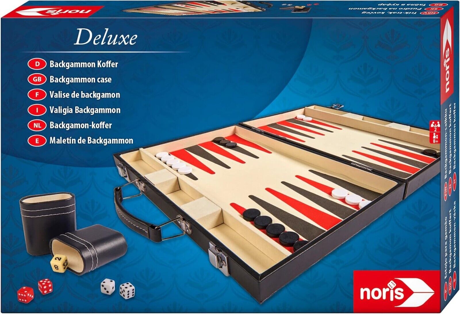 Noris 606101712 - Deluxe Backgammon im Koffer, Strategiespiel im handlichen Koff