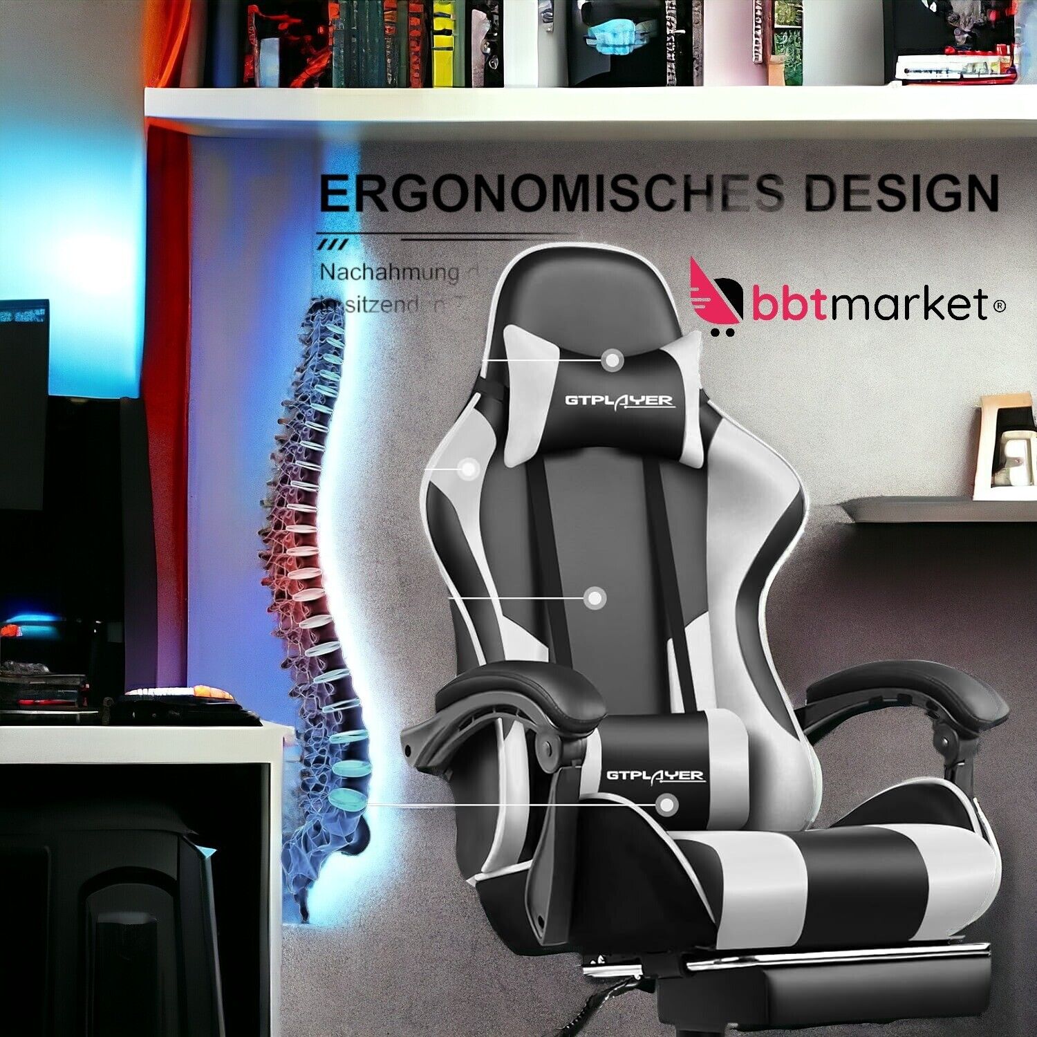 Gaming Stuhl Schreibtischstuhl Ergonomischer Bürostuhl Computerstuhl Fußstütze