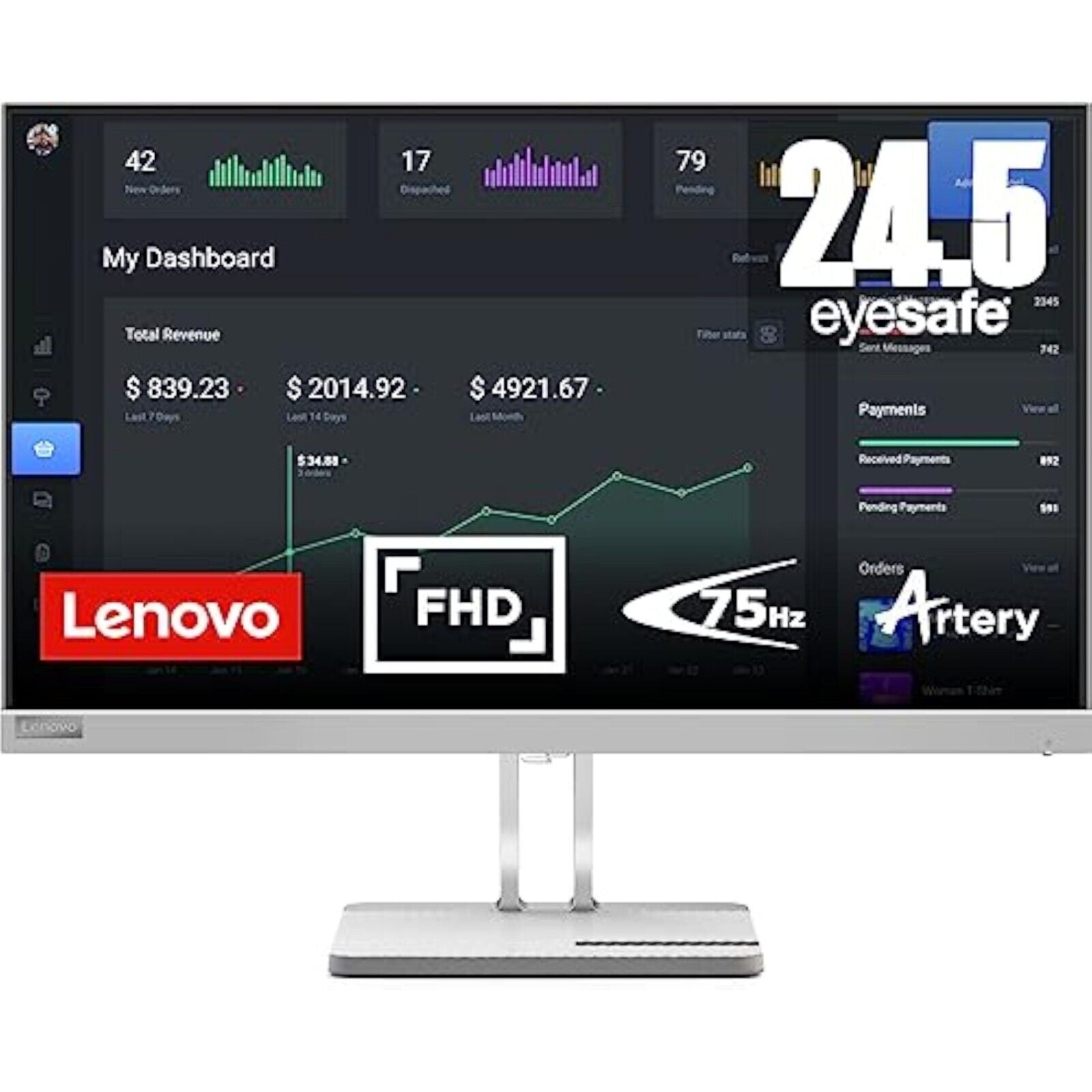 Lenovo Monitor L25e-40 24,5 Zoll Full-HD 75Hz 4ms HDMI Bildschirm 1920x1080|75Hz