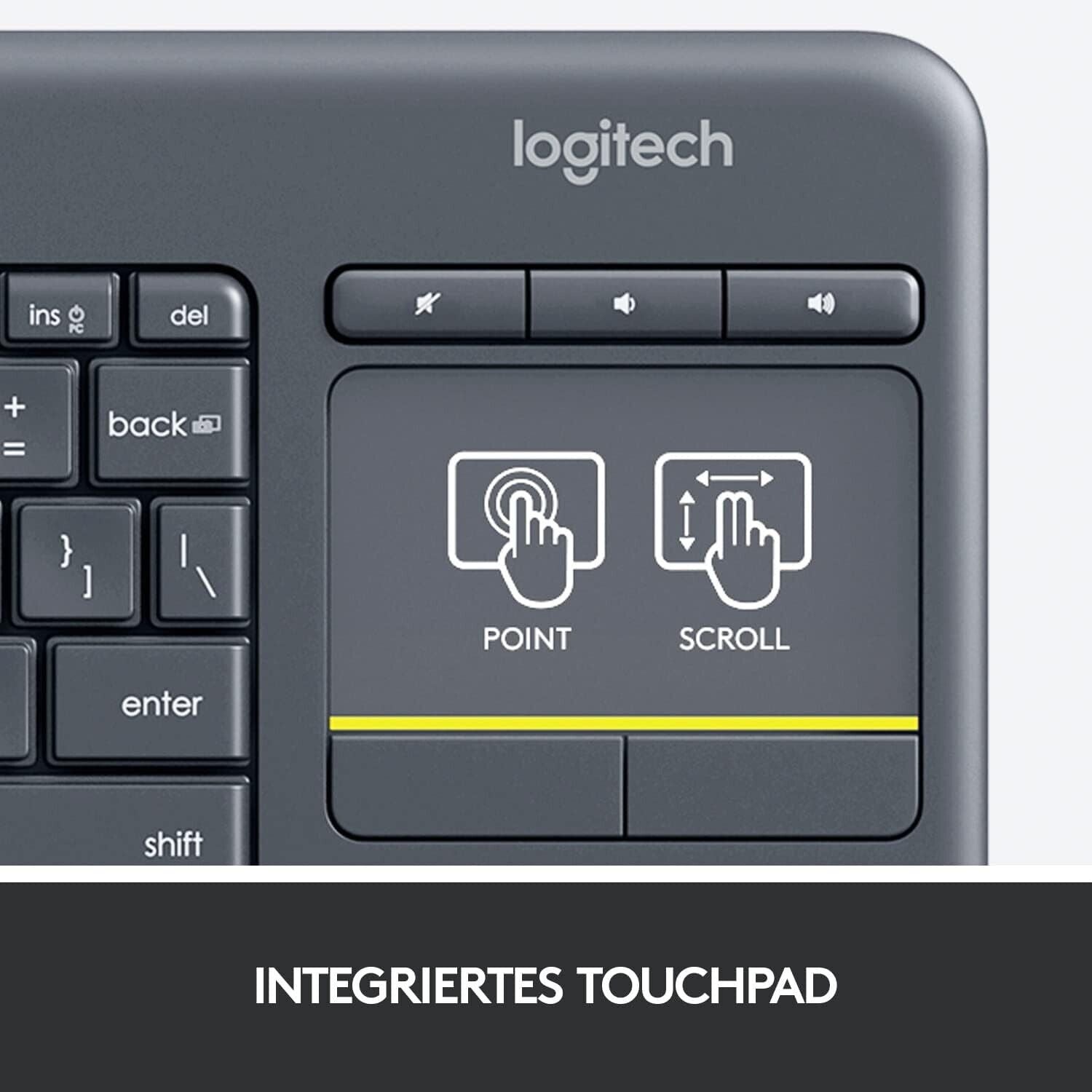 Logitech Wireless Touch Keyboard K400 Plus inklusive Touchpad, Tastatur, kabello