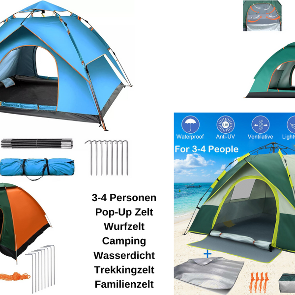 wurfzelt wasserdicht 3 personen 3-4 Personen Pop-Up Zelt Wurfzelt Camping Wasserdicht Trekkingzelt Fam