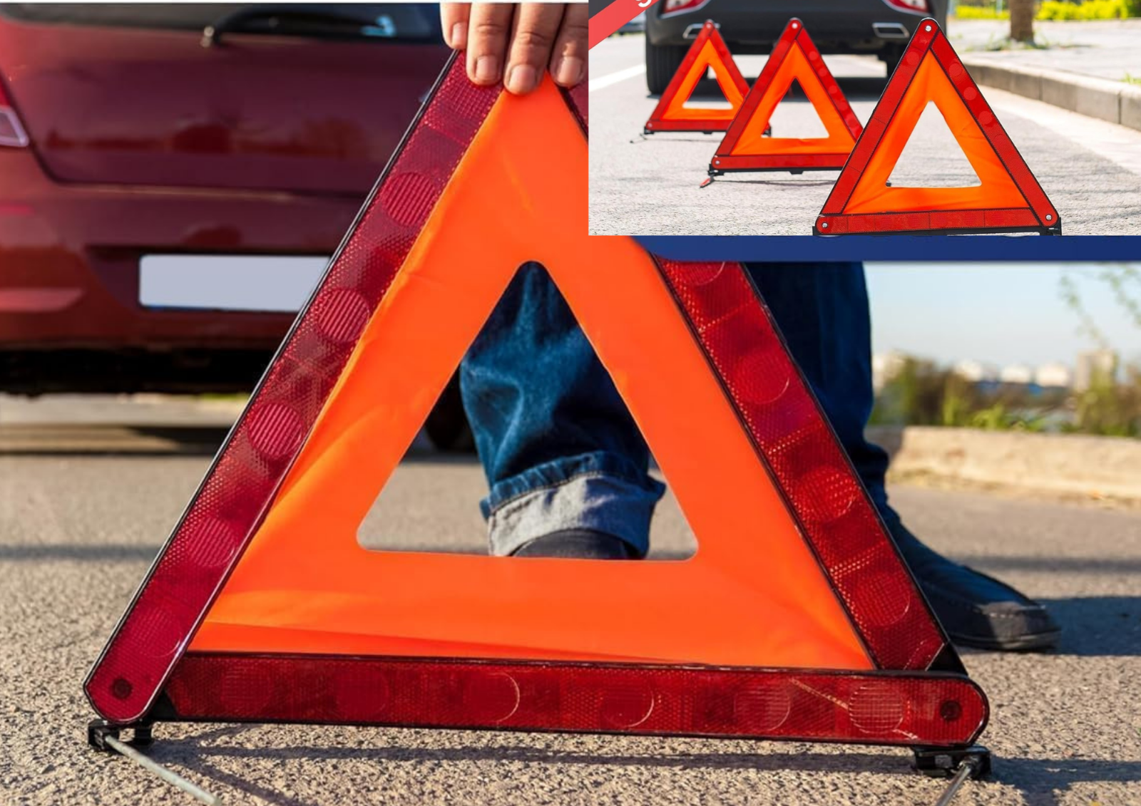 Warndreieck Warnschild Erste Hilfe Notfall Dreieck KFZ EURO Warnschild Faltbar