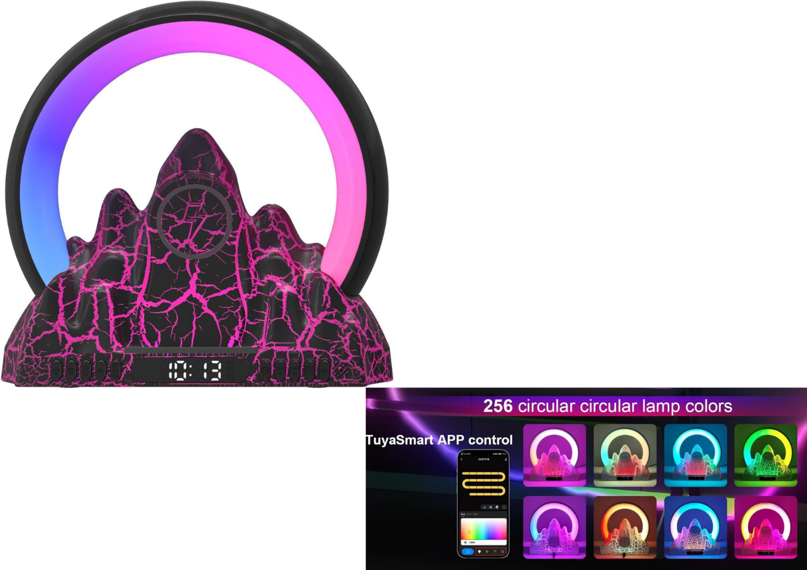 Kabelloses Ladegerät Wecker Bluetooth Lautsprecher LED Smart Radio RGB Licht APP V