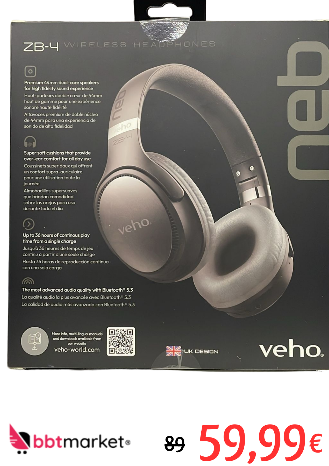 NEU Veho ZB-4 NEB Bluetooth-Kopfhörer
