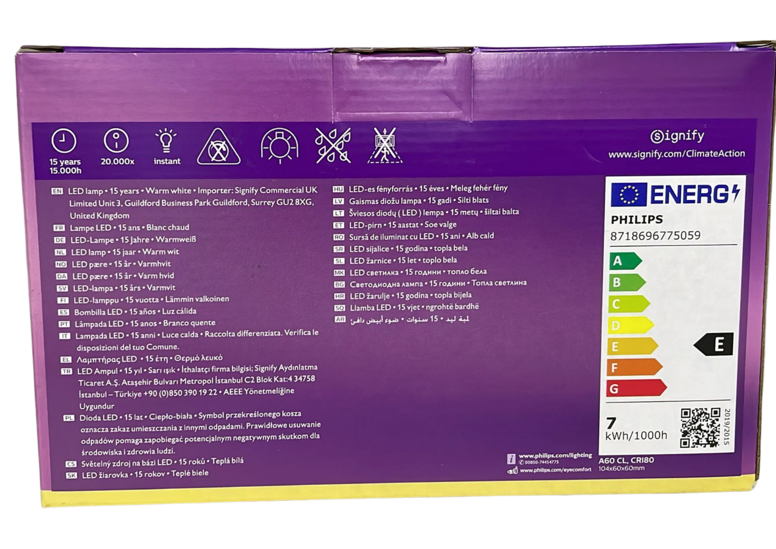 LED Lampe Philips 6x E27, 7W=60W Ersatz – Warmweiß 2700K, Energieklasse E