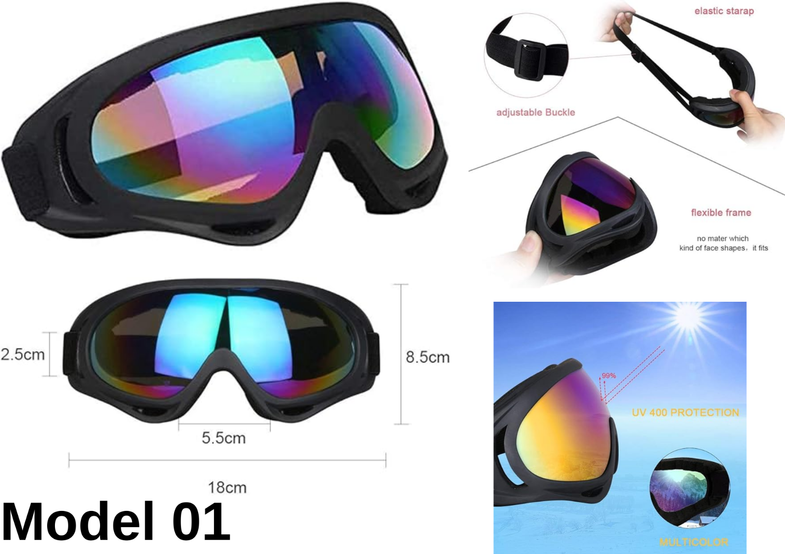 Skibrille UV400 Snowboard Brille Anti Fog Verspiegelt Getönt Damen Herren S2 S3